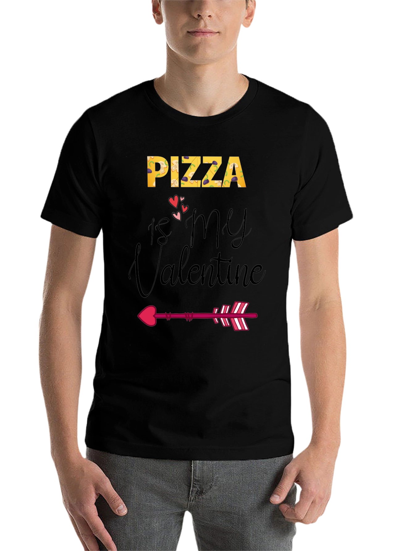 Black Pizza is My Valentine Graphic T-Shirt view 7