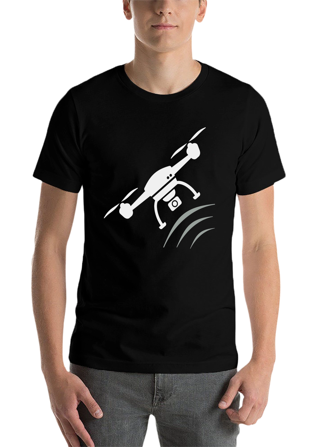 Black Drone Graphic T-Shirt - Modern Crew Neck Tee view 7