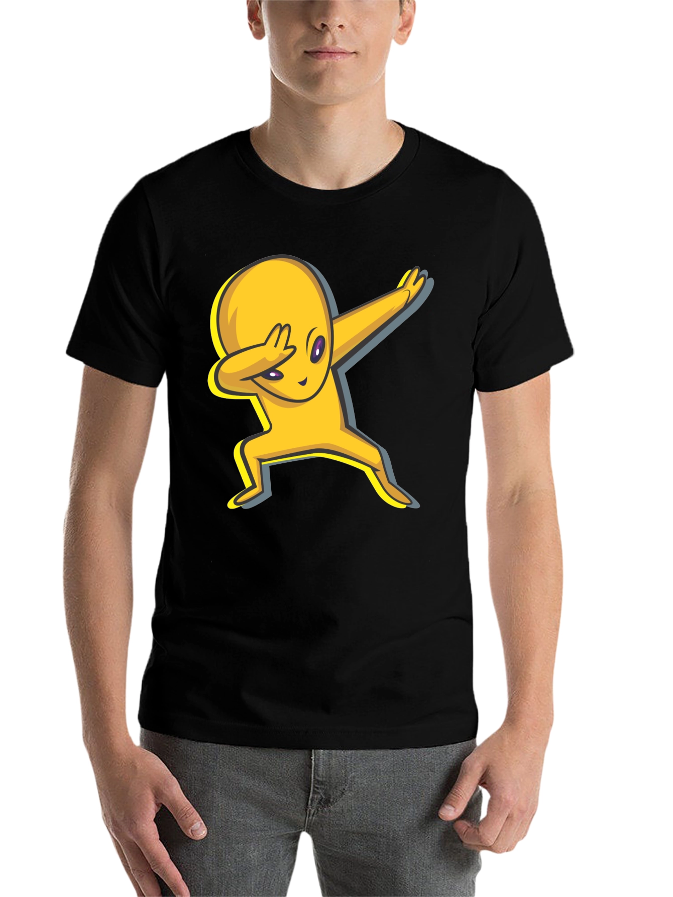 Black Dabbing Alien Graphic Tee - Trendy Casual Wear view 7