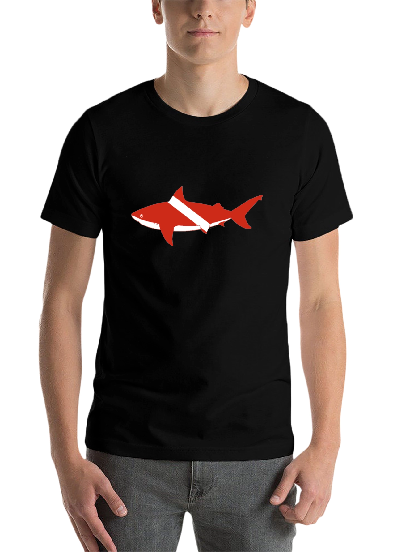 Black Diver Shark T-Shirt - Black Cotton Tee view 7