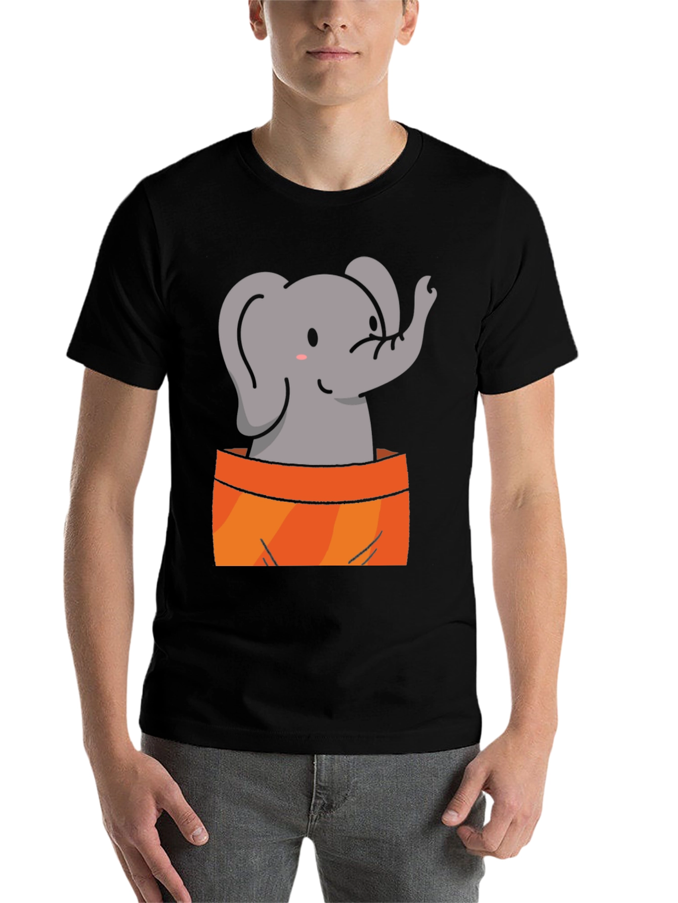 Black Cute Elephant Graphic Tee - Soft Black Cotton Shirt view 7