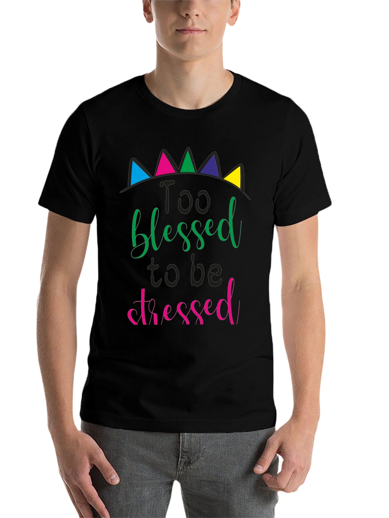 Black Too Blessed to be Stressed Black T-Shirt view 7
