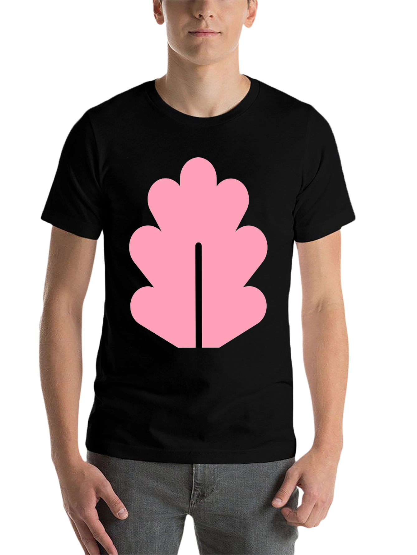 Black Black T-Shirt with Pink Leaf Design view 7