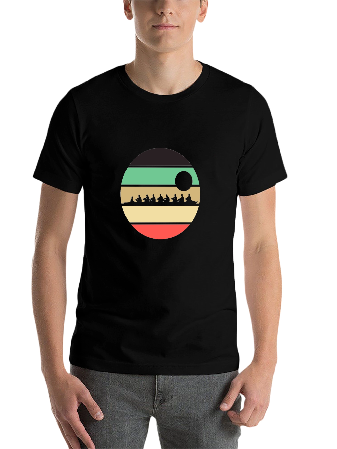 Black Rowing Team Retro Style T-Shirt view 7