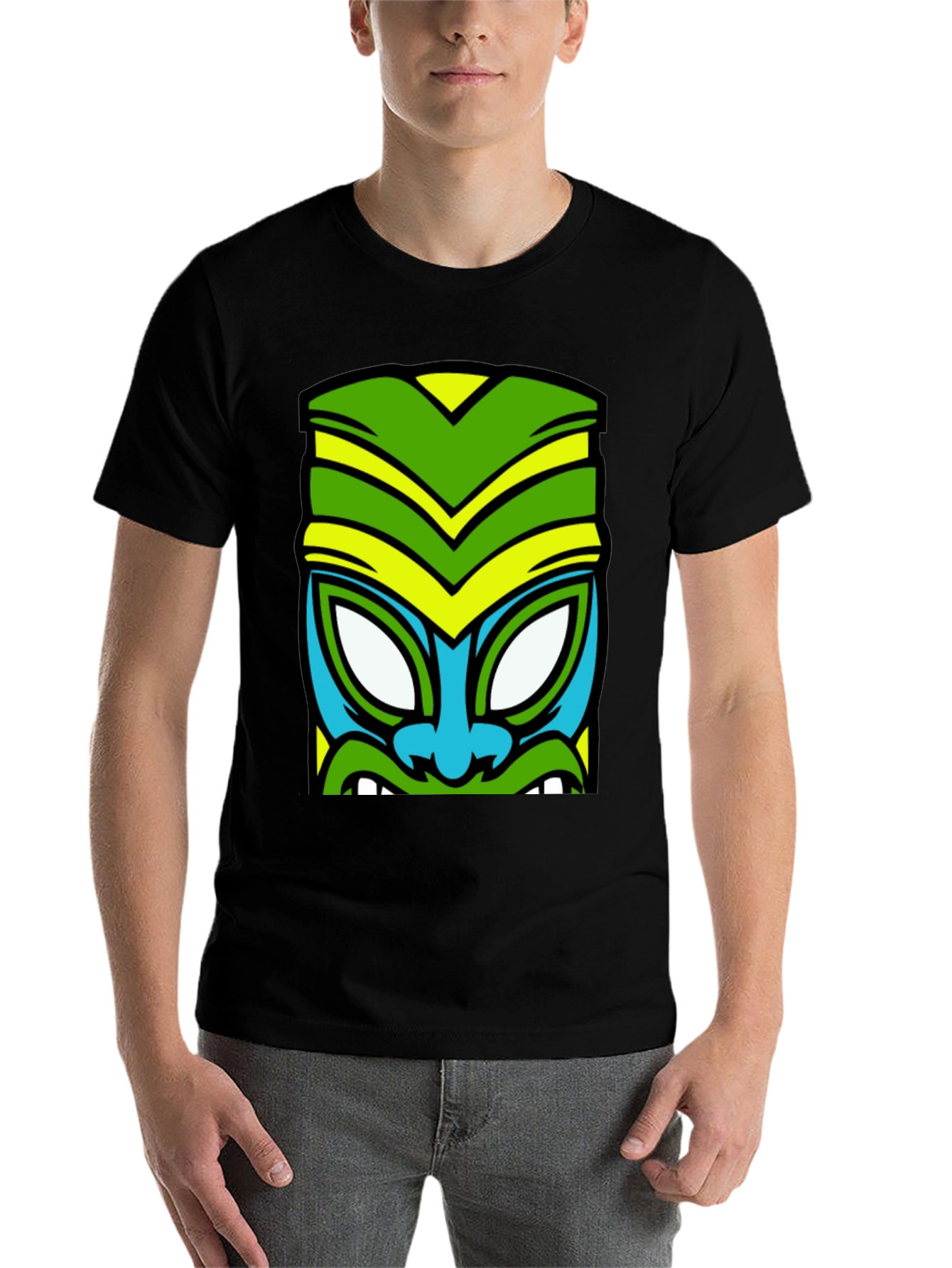 Black Funky Tiki Mask Graphic Tee view 7