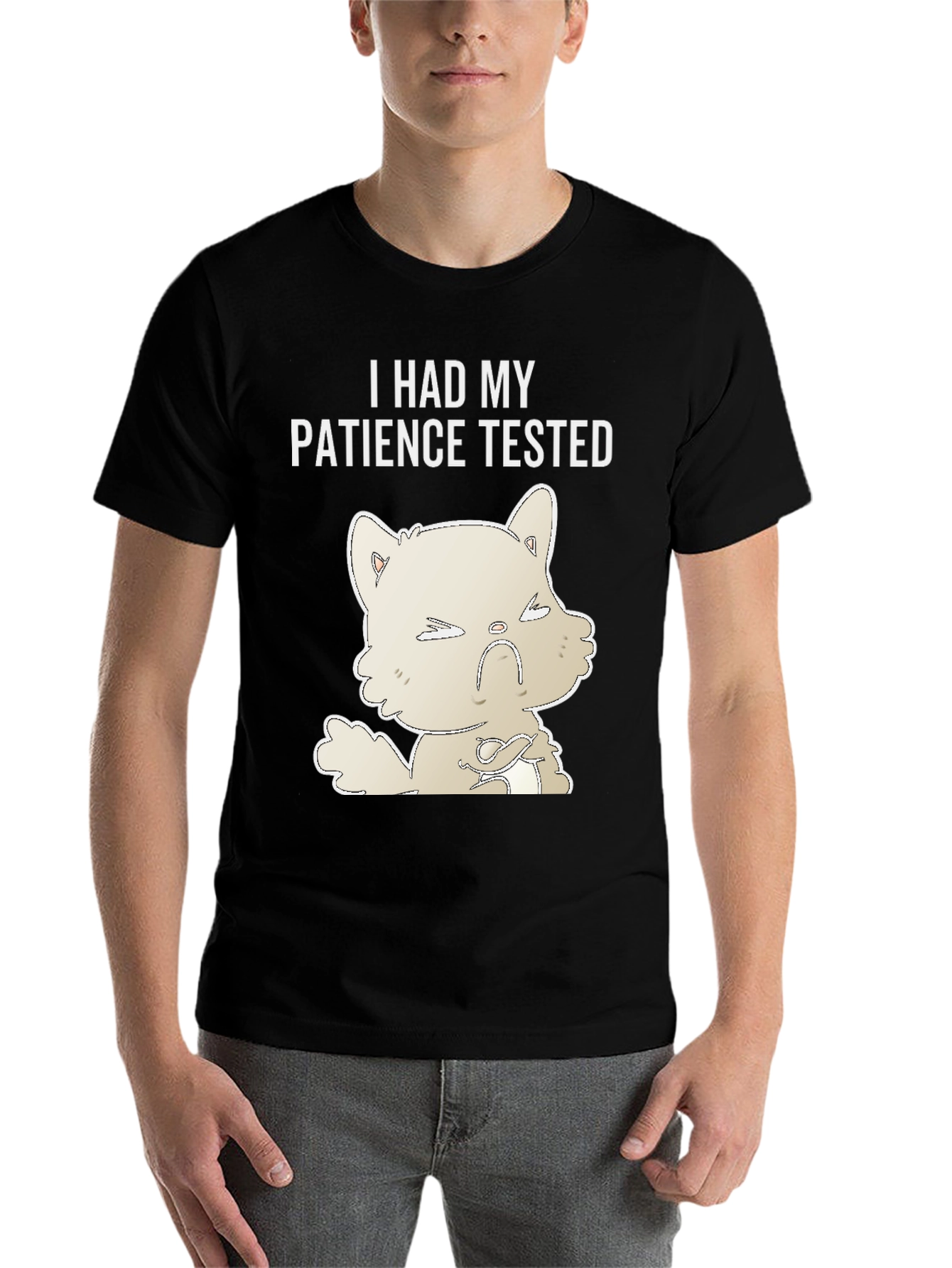 Black Patience Tested Graphic Tee - Angry Cat Humor T-Shirt view 7
