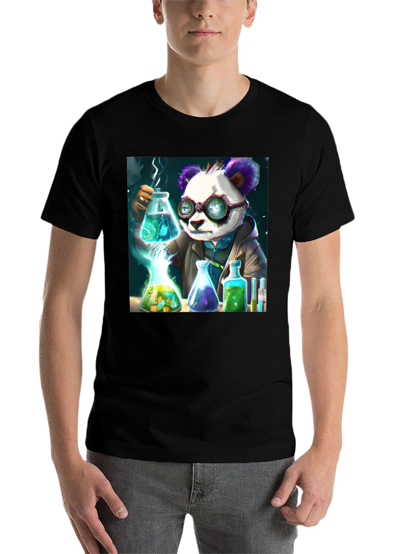 Black Scientist Panda Graphic Tee - Cool Black T-Shirt view 7