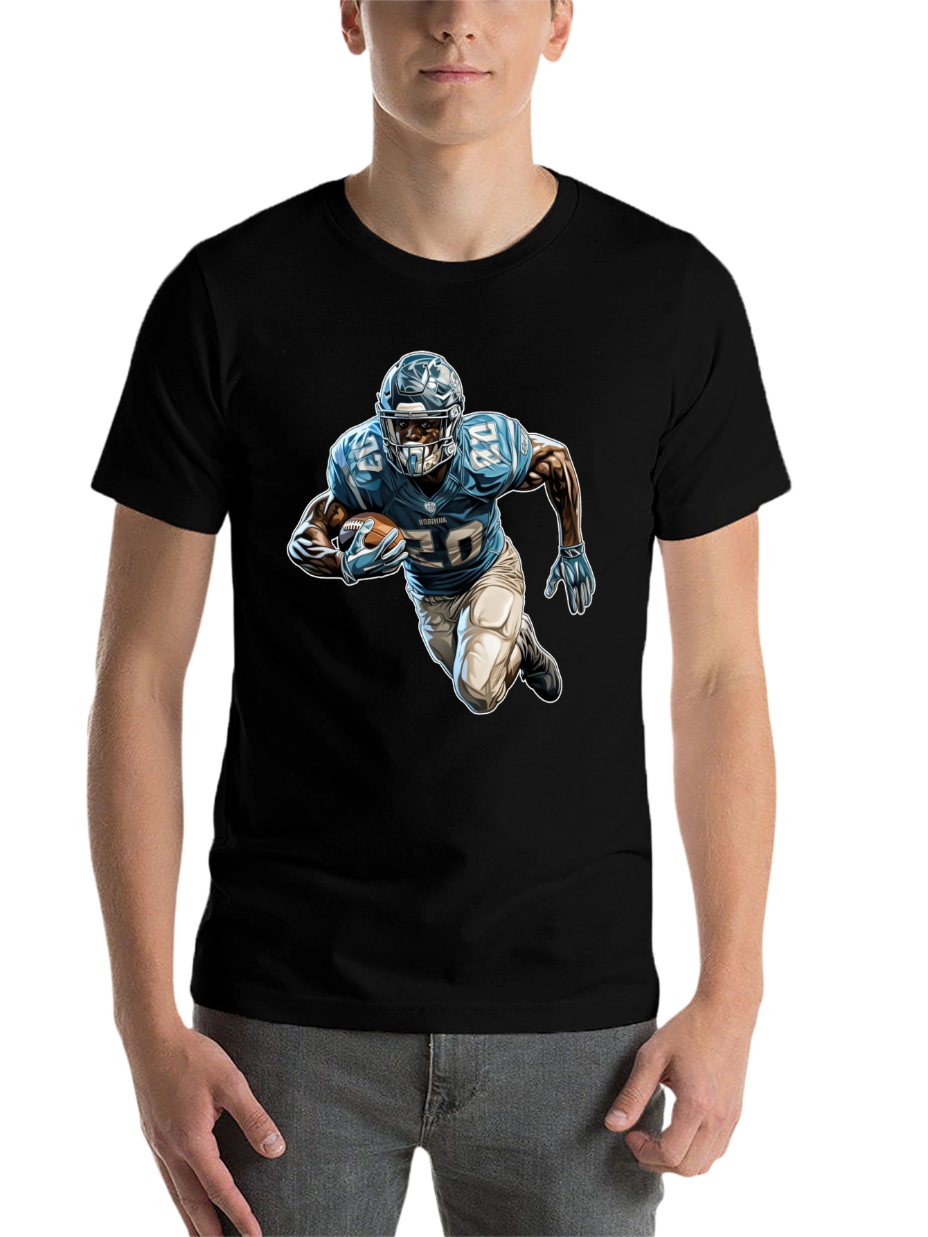 Black Football Player Graphic Tee - Black Cotton Blend view 7