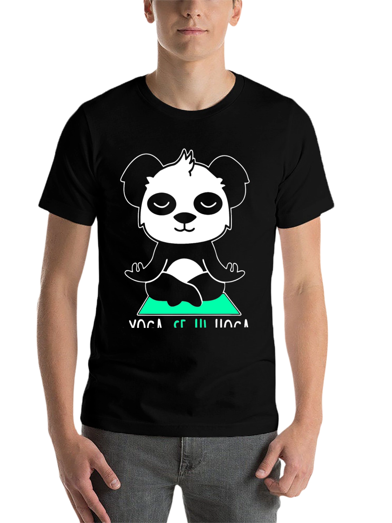 Black Yoga Panda Graphic Tee - Meditating Bear Shirt view 7
