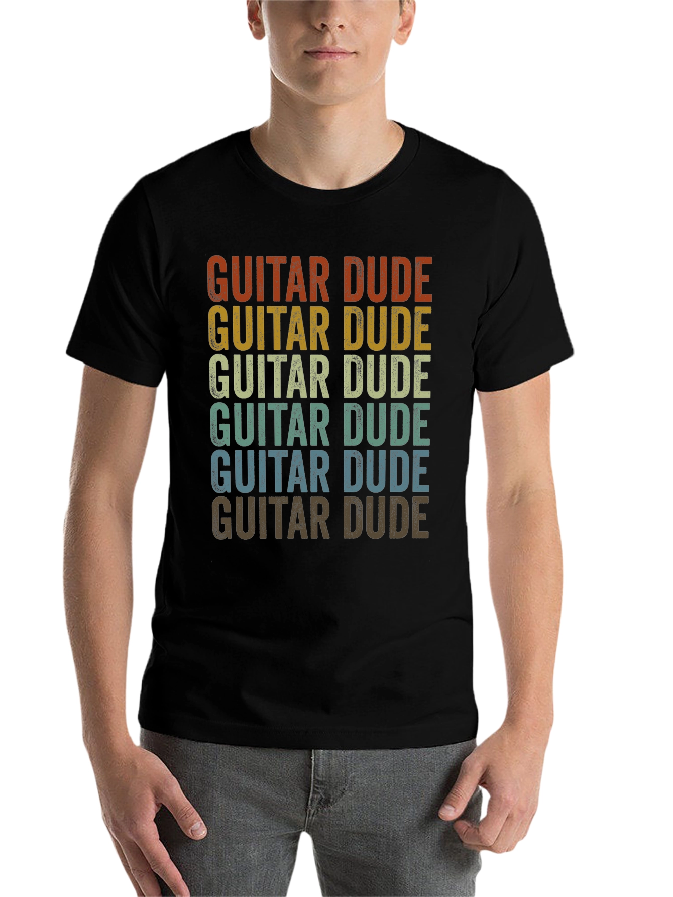 Black Guitar Dude Retro T-Shirt view 7
