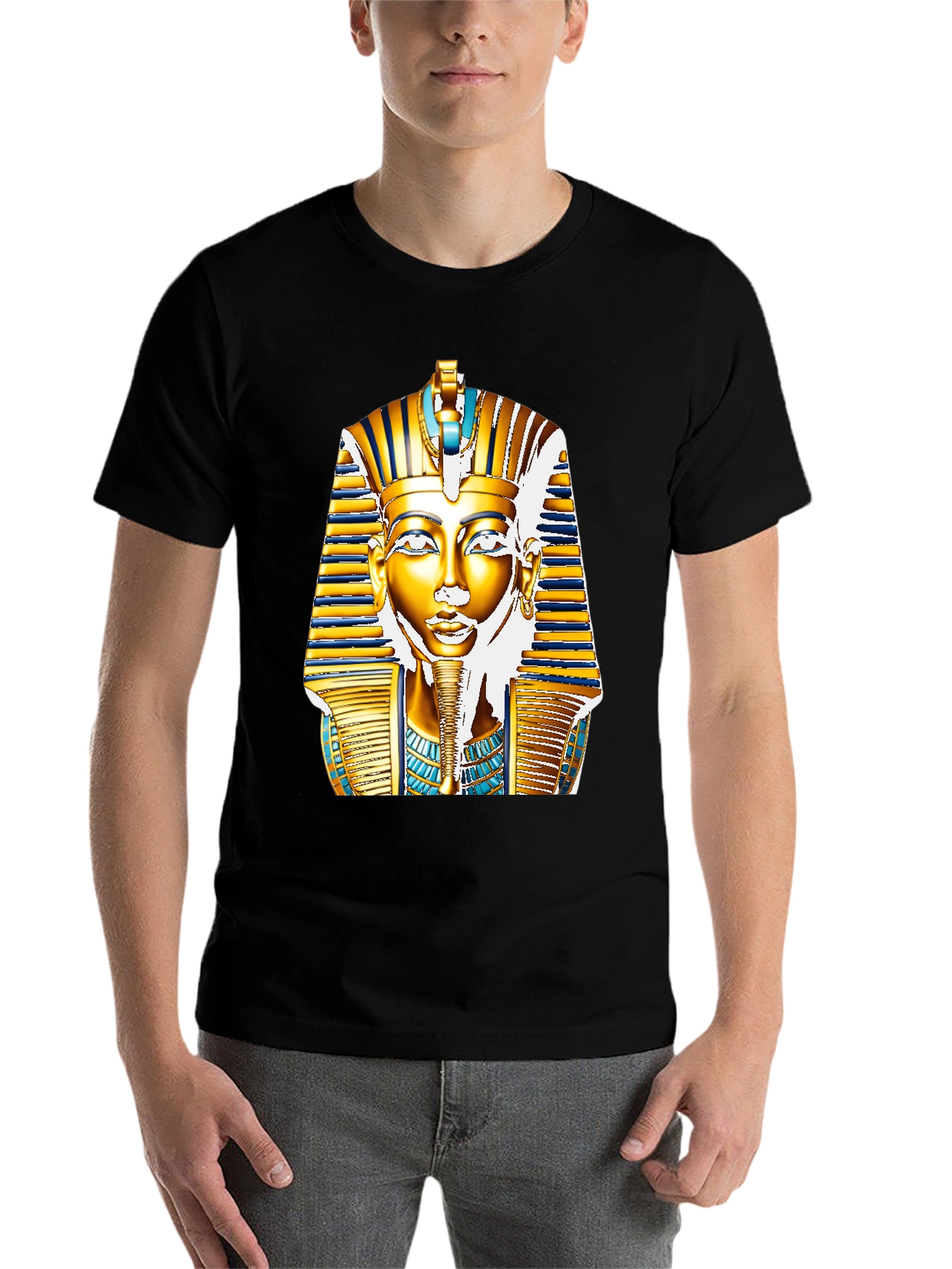 Black Egyptian Pharaoh T-Shirt - Gold King Tut Design view 7