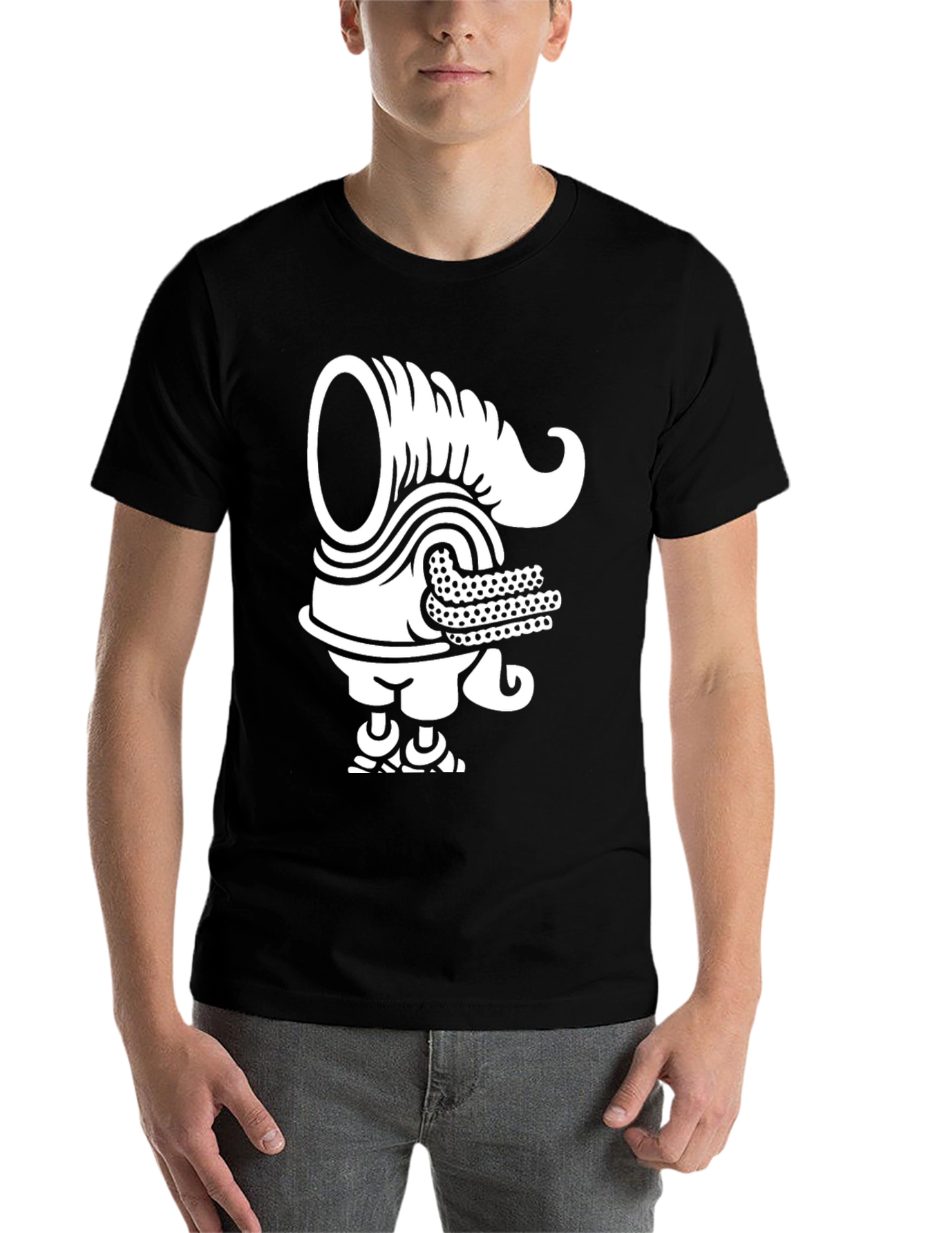 Black Unique Graphic Tee - Black T-Shirt with White Design view 7
