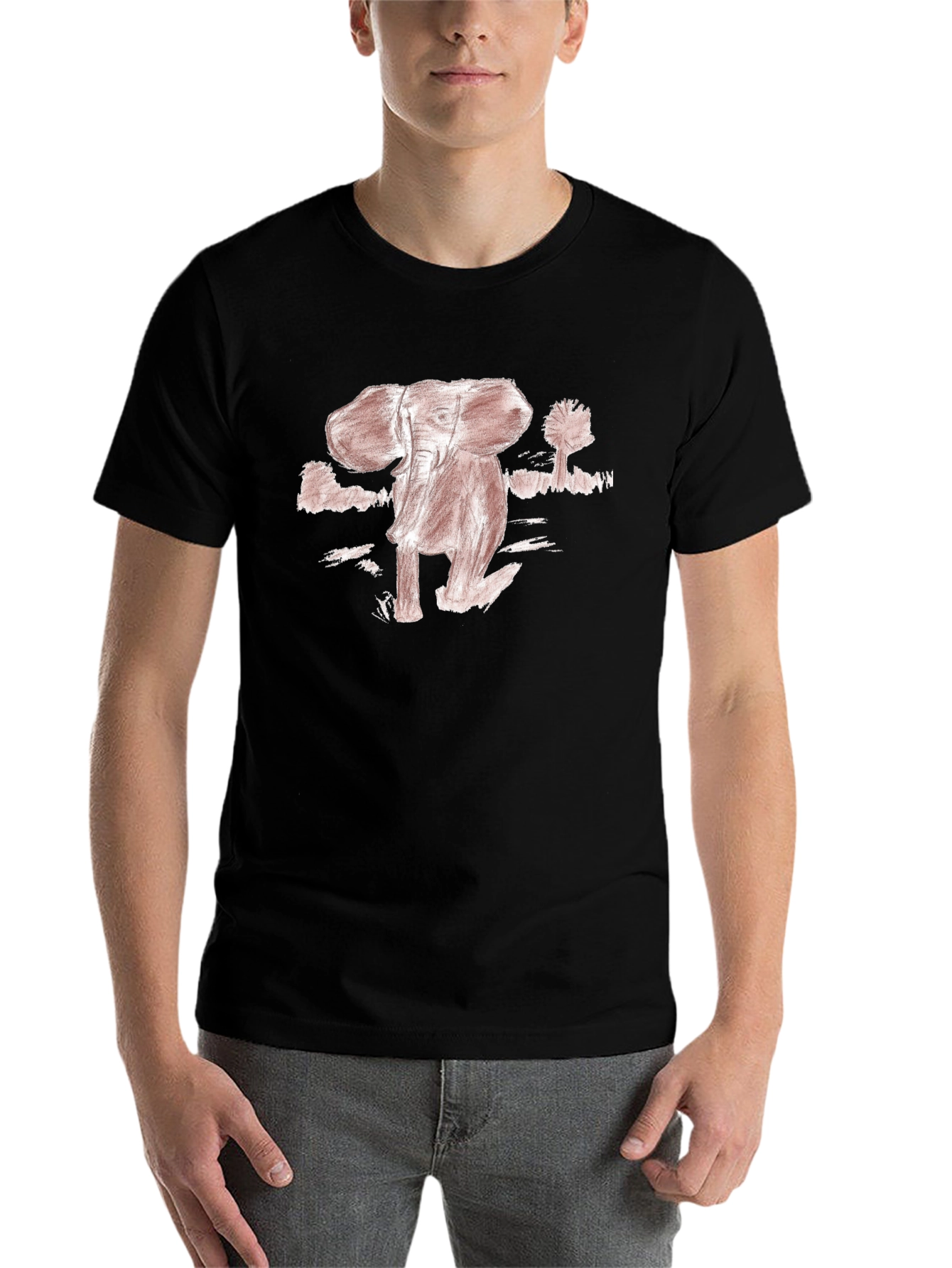 Black Elephant Sketch Graphic T-Shirt view 7