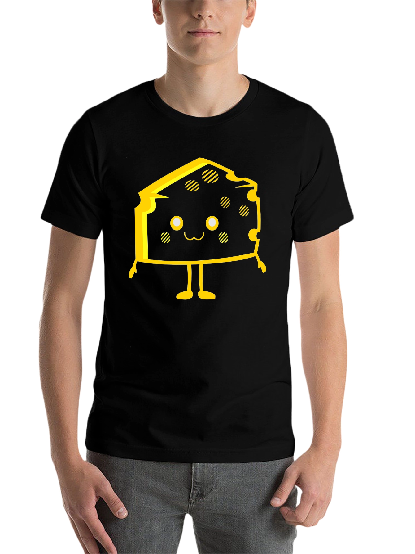 Black Cute Cartoon Cheese Graphic Black T-Shirt view 7