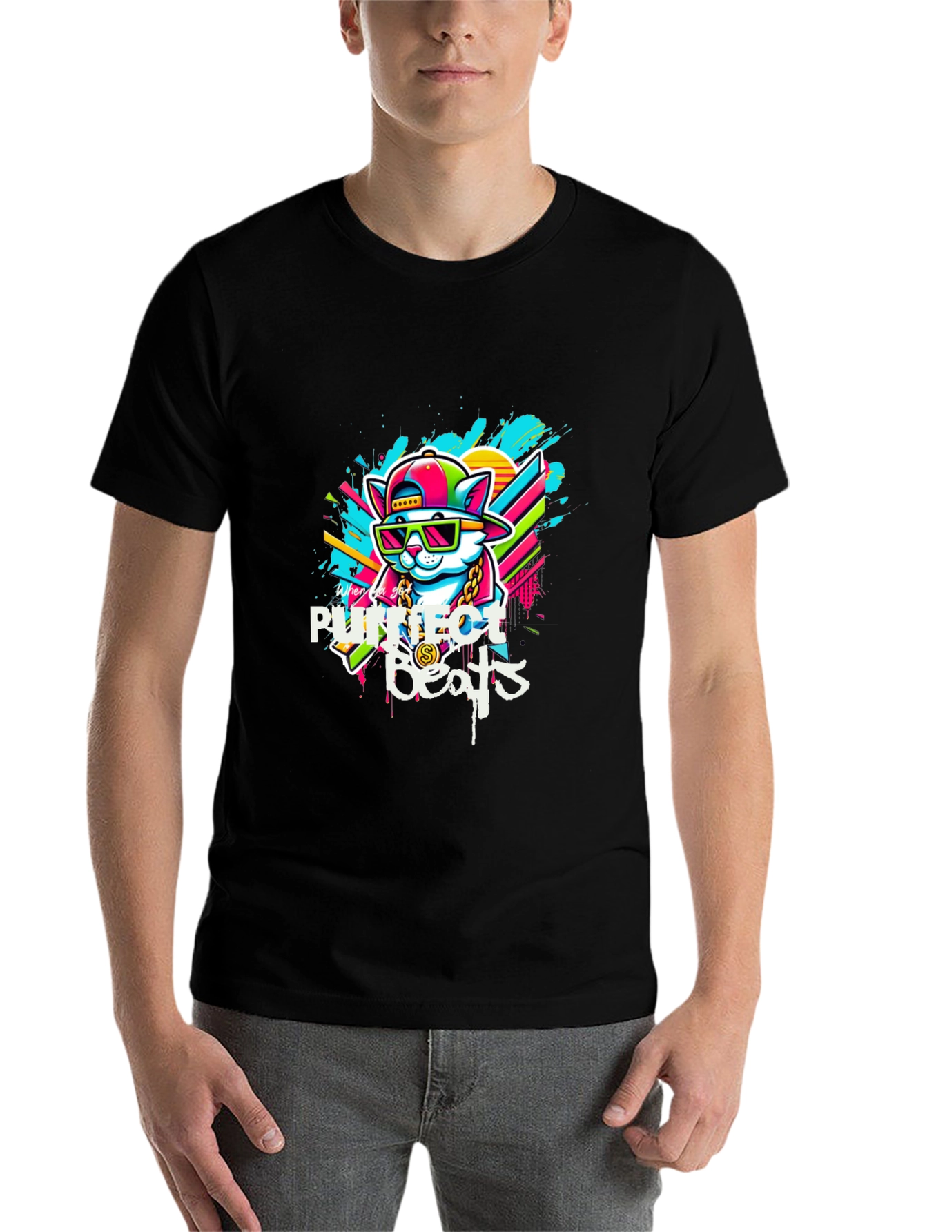 Black Purrfect Beats Black T-Shirt view 7
