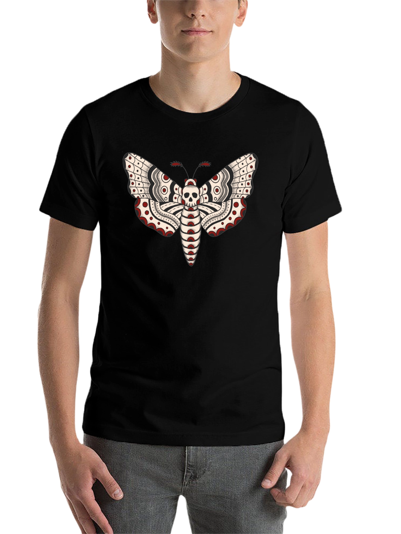 Black Moth Skull Graphic Tee - Black T-Shirt view 7