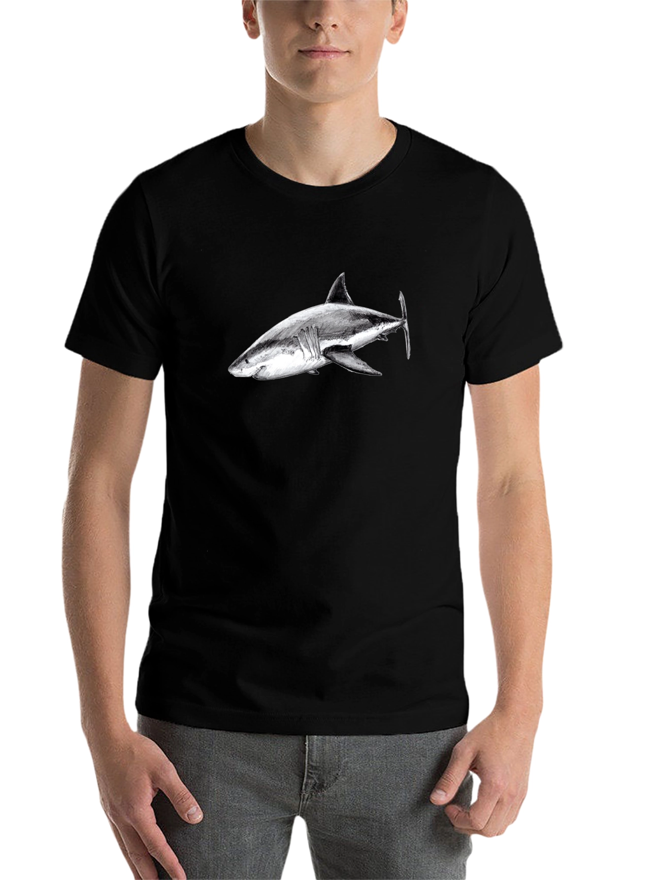 Black Shark Graphic Print Black T-Shirt view 7