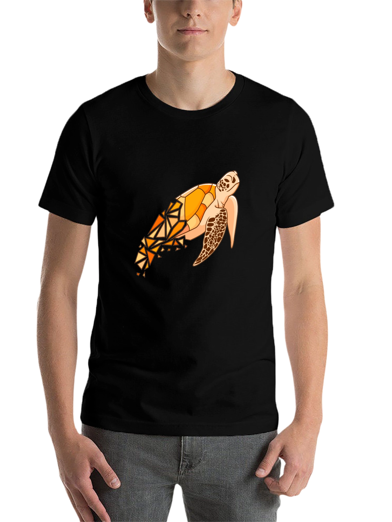Black Geometric Sea Turtle Graphic Tee view 7