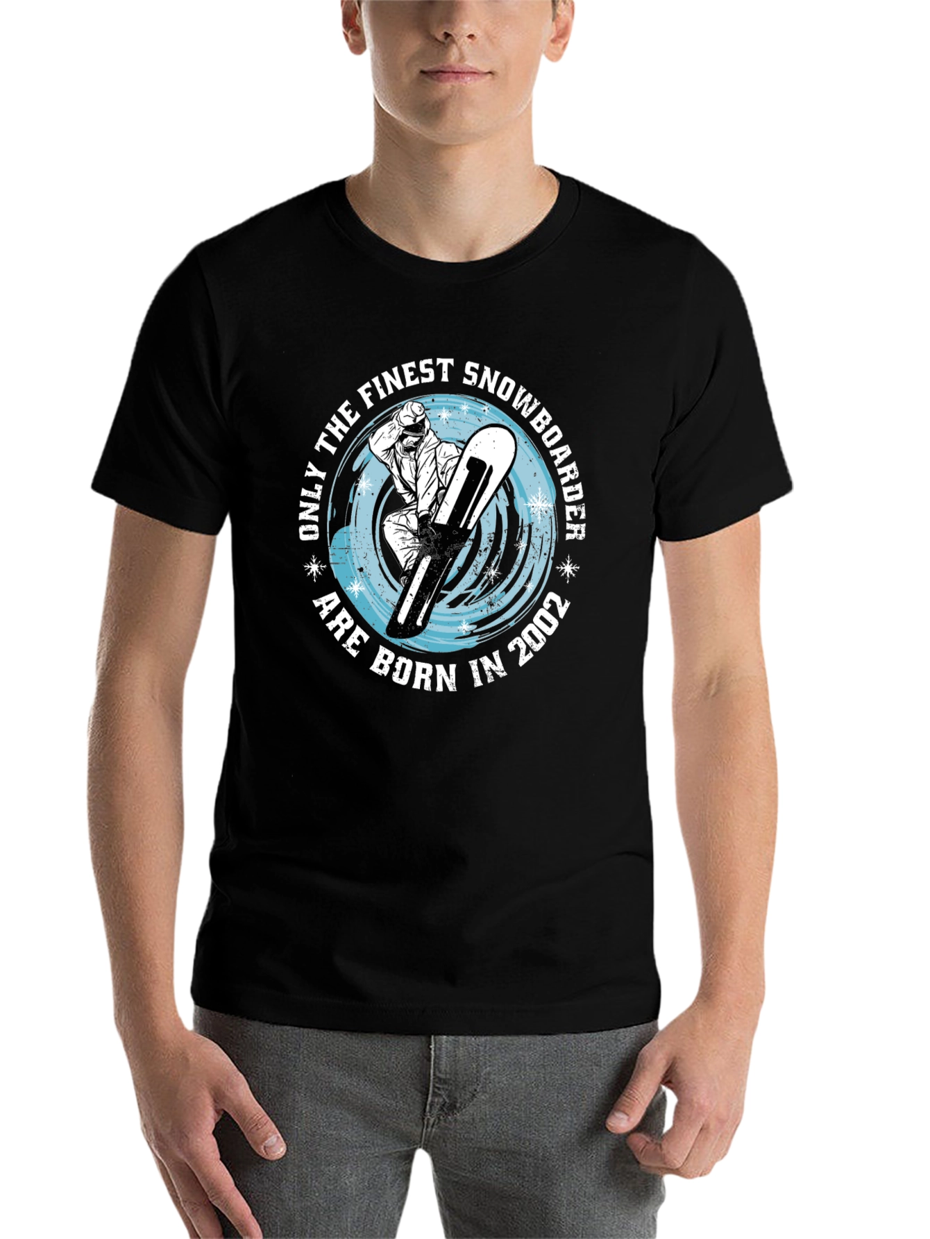 Black Finest Snowboarder Born in 2002 T-Shirt view 7