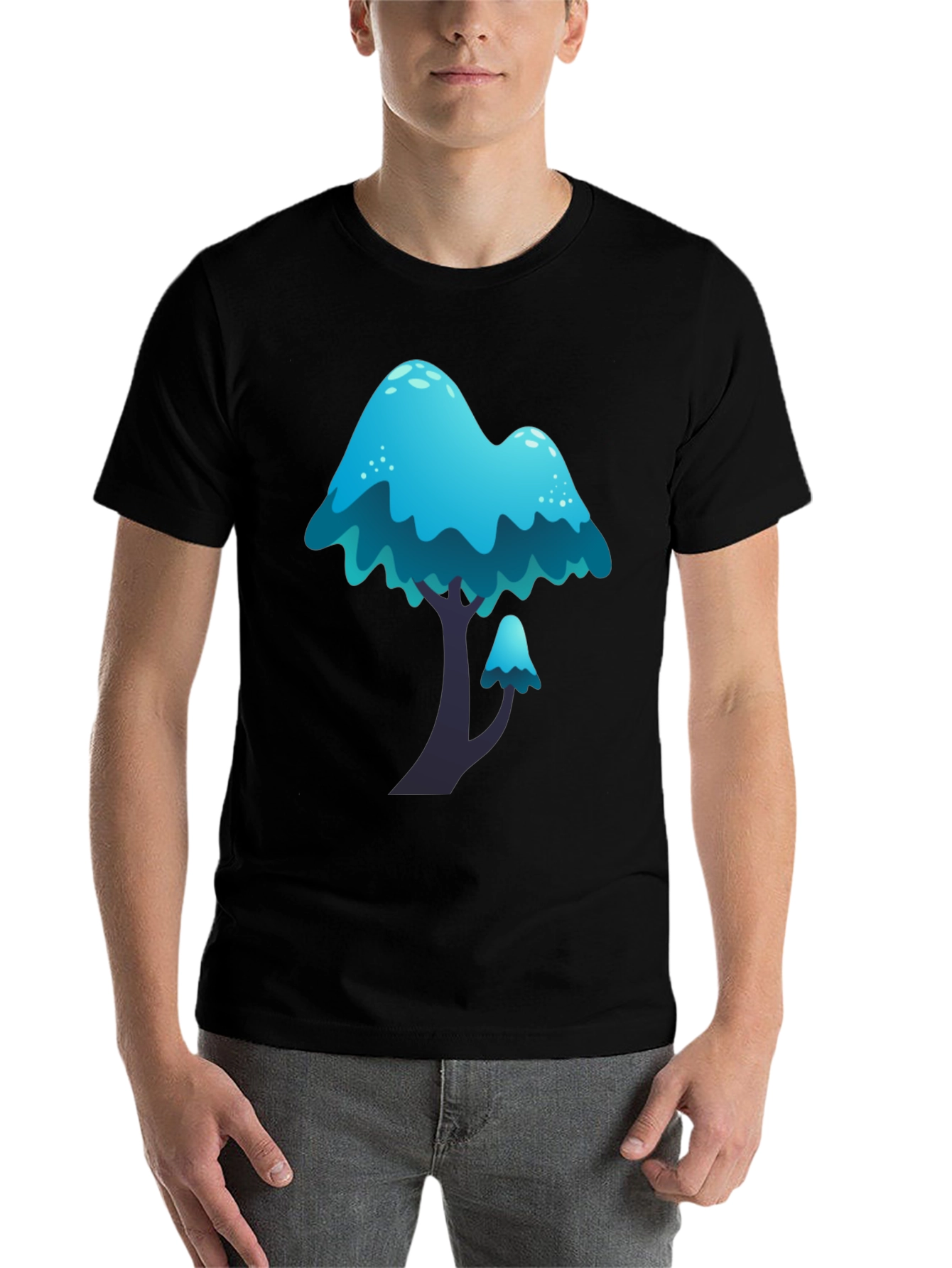Black Blue Mushroom Graphic Tee - Funky Casual Wear view 7