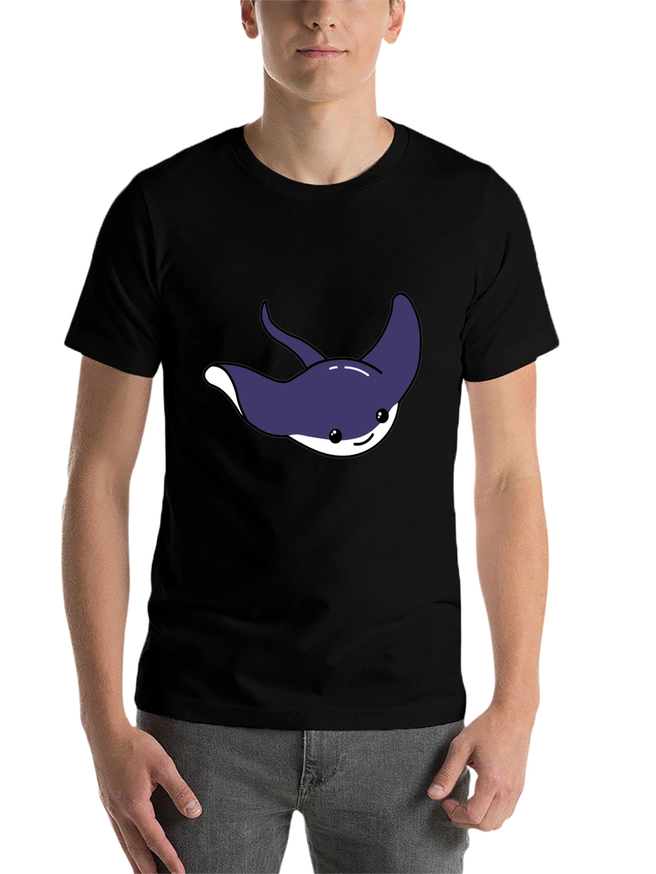 Black Cute Cartoon Stingray Graphic Tee view 7