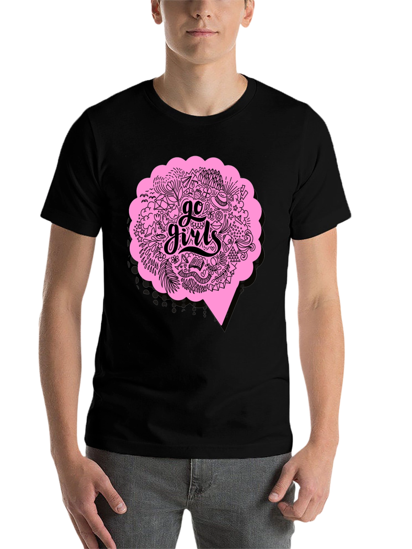 Black Go Girls Graphic Tee - Black Cotton T-Shirt view 7