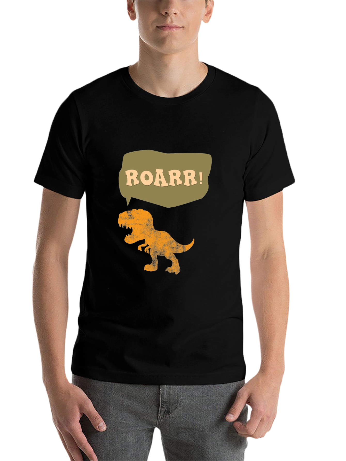 Black Roarr! Dinosaur Graphic Tee - Black Cotton T-Shirt view 7