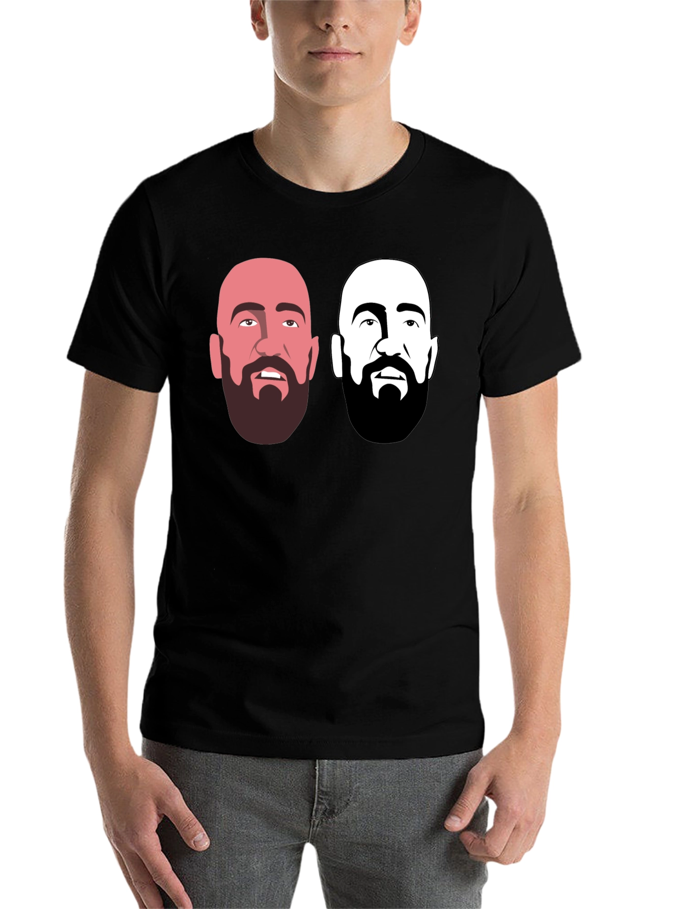 Black Men's Black Graphic T-Shirt - Bearded Faces Design view 7