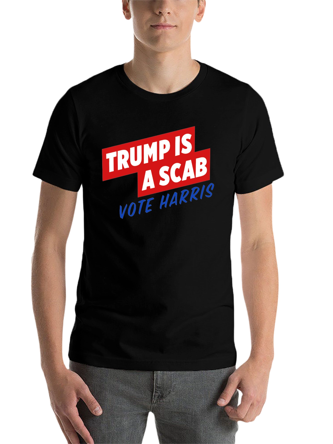 Black Trump is a Scab - Vote Harris T-Shirt view 7