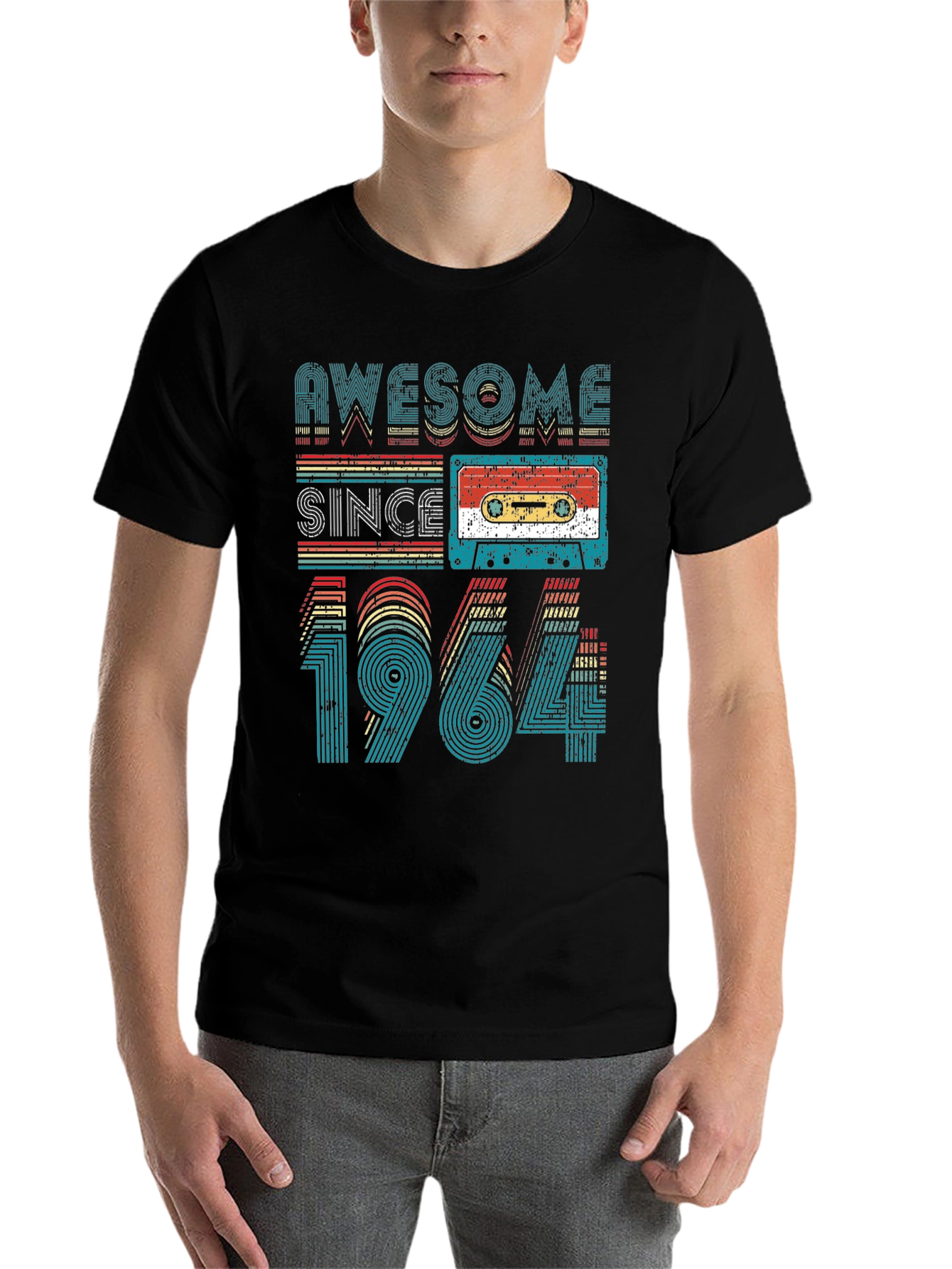 Black Awesome Since 1964 Cassette Tape Graphic Tee view 7