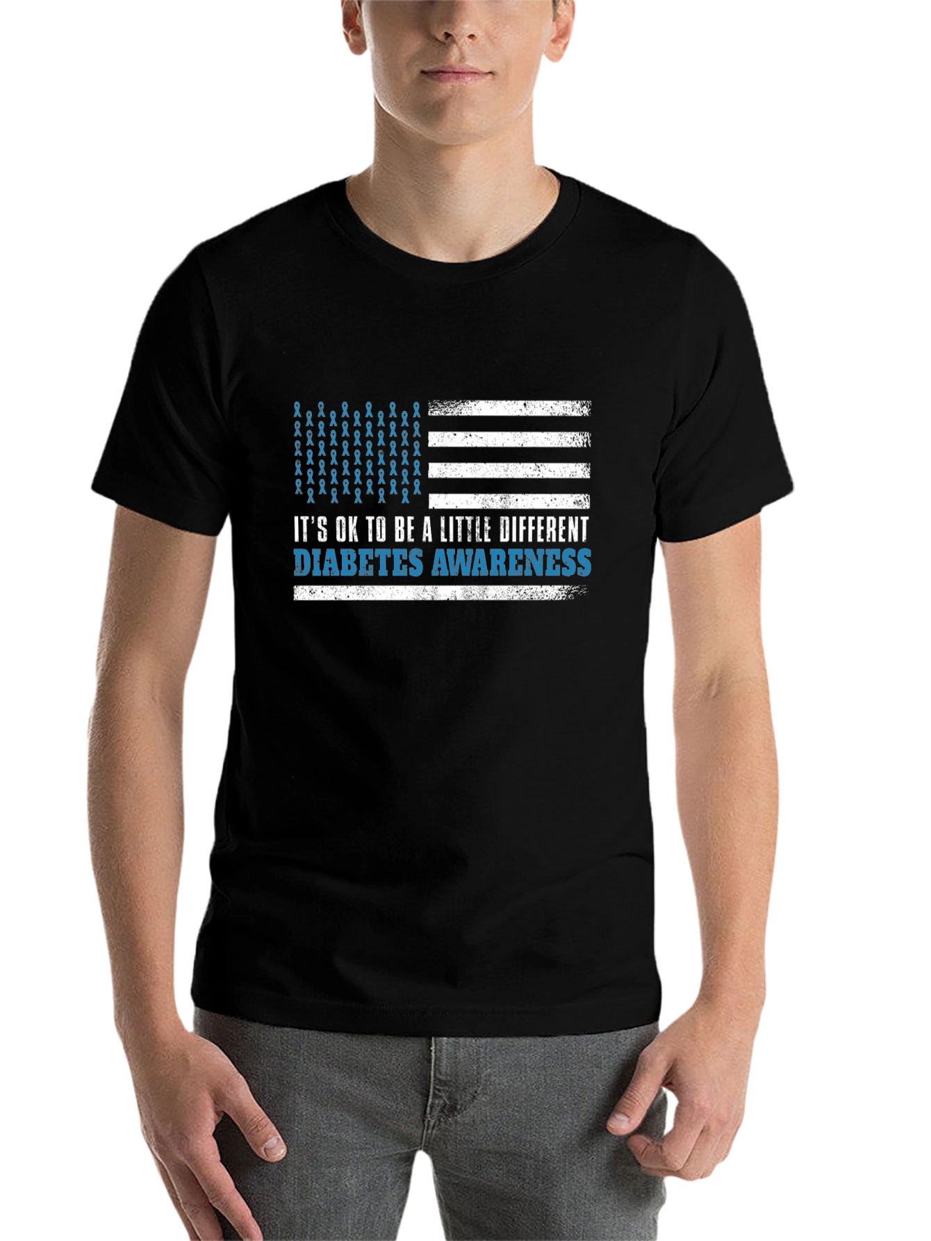 Black Diabetes Awareness American Flag Graphic T-Shirt view 7