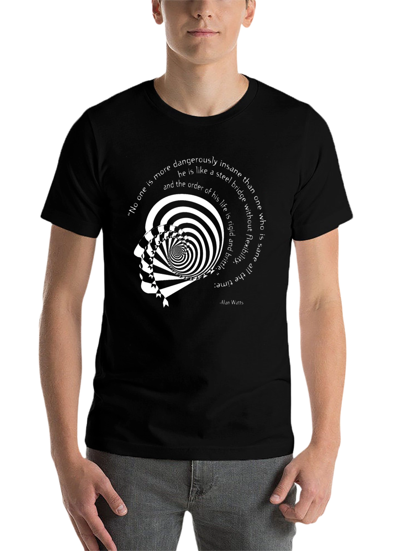 Black Abstract Alan Watts Quote T-Shirt view 7