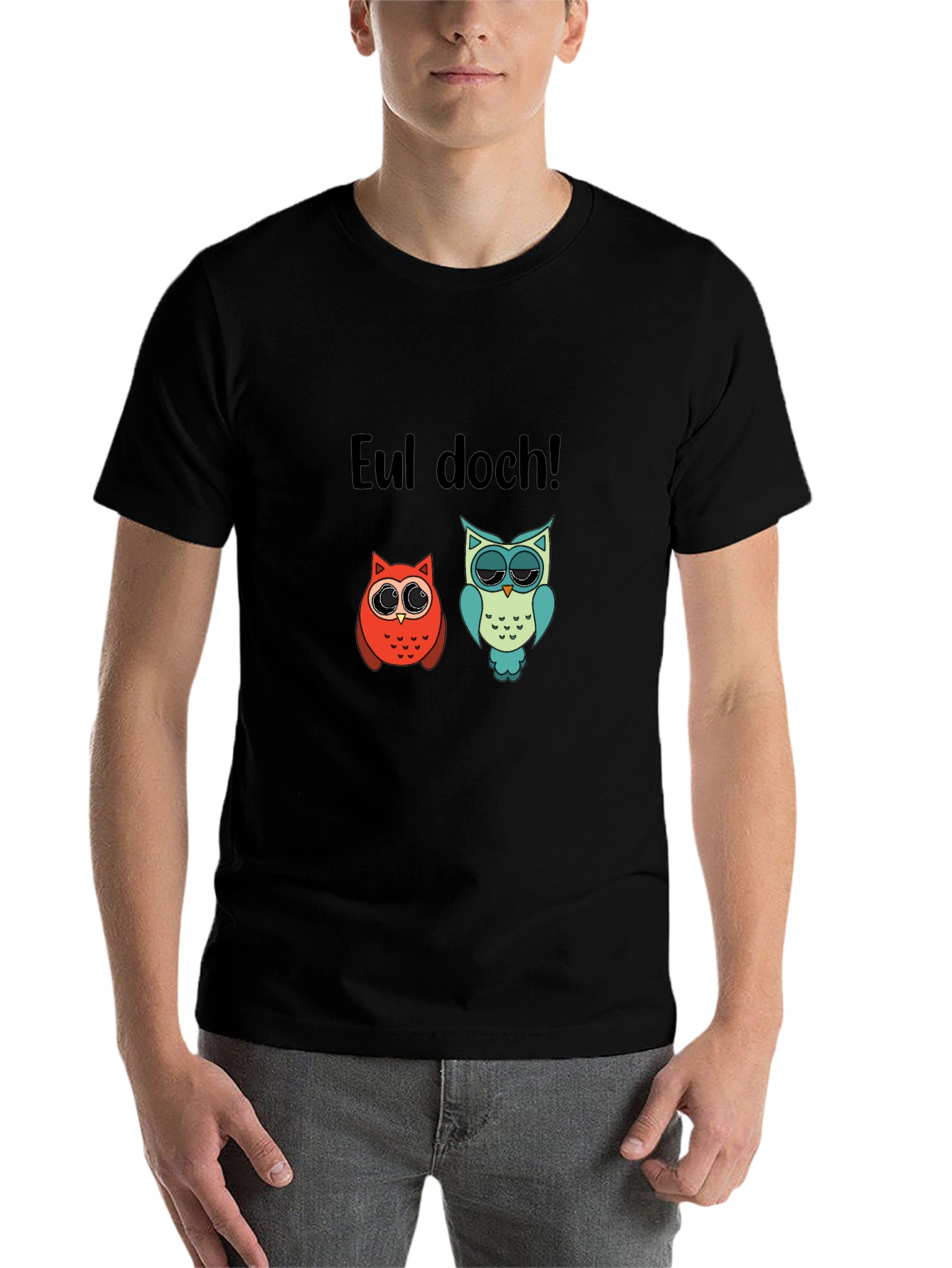 Black Eul doch! Funny Owl Graphic T-Shirt view 7