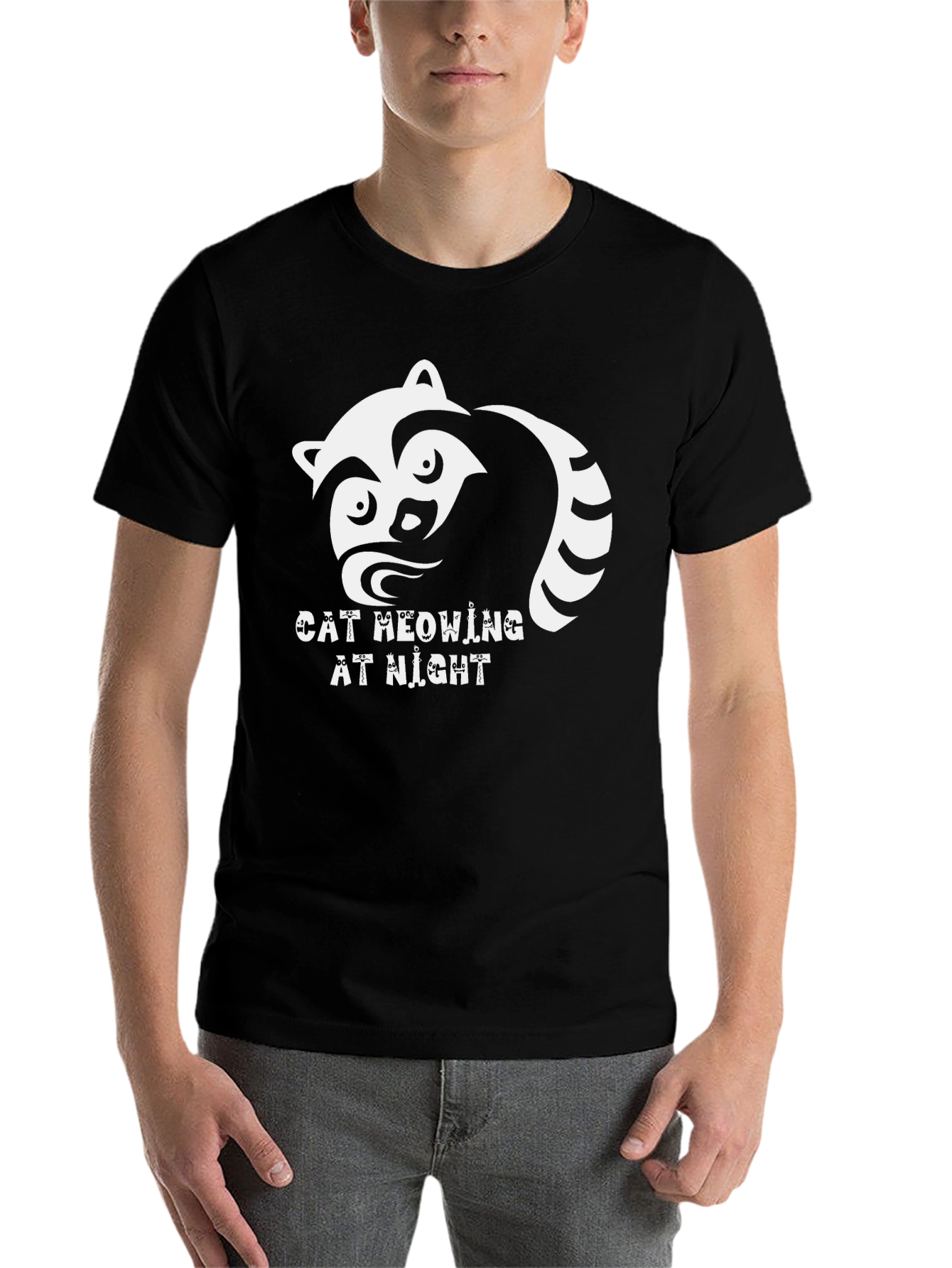 Black Cat Meowing at Night Graphic Tee view 7