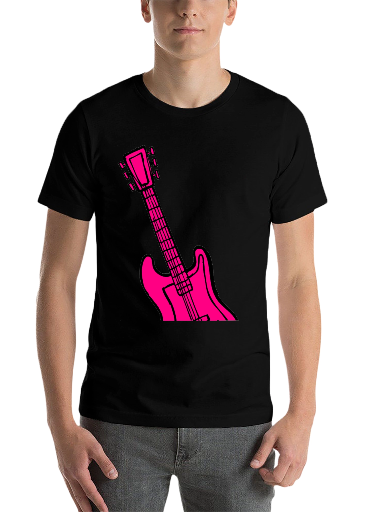 Black Black T-Shirt with Pink Guitar Graphic view 7