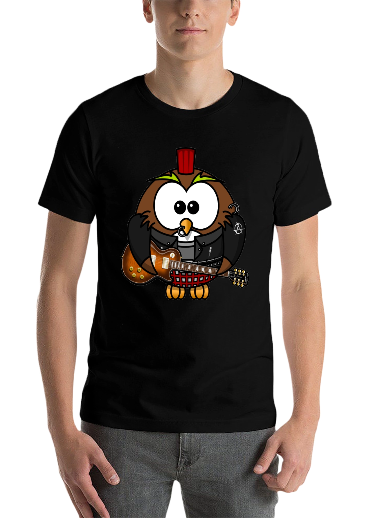 Black Cool Owl Guitarist Graphic T-Shirt view 7