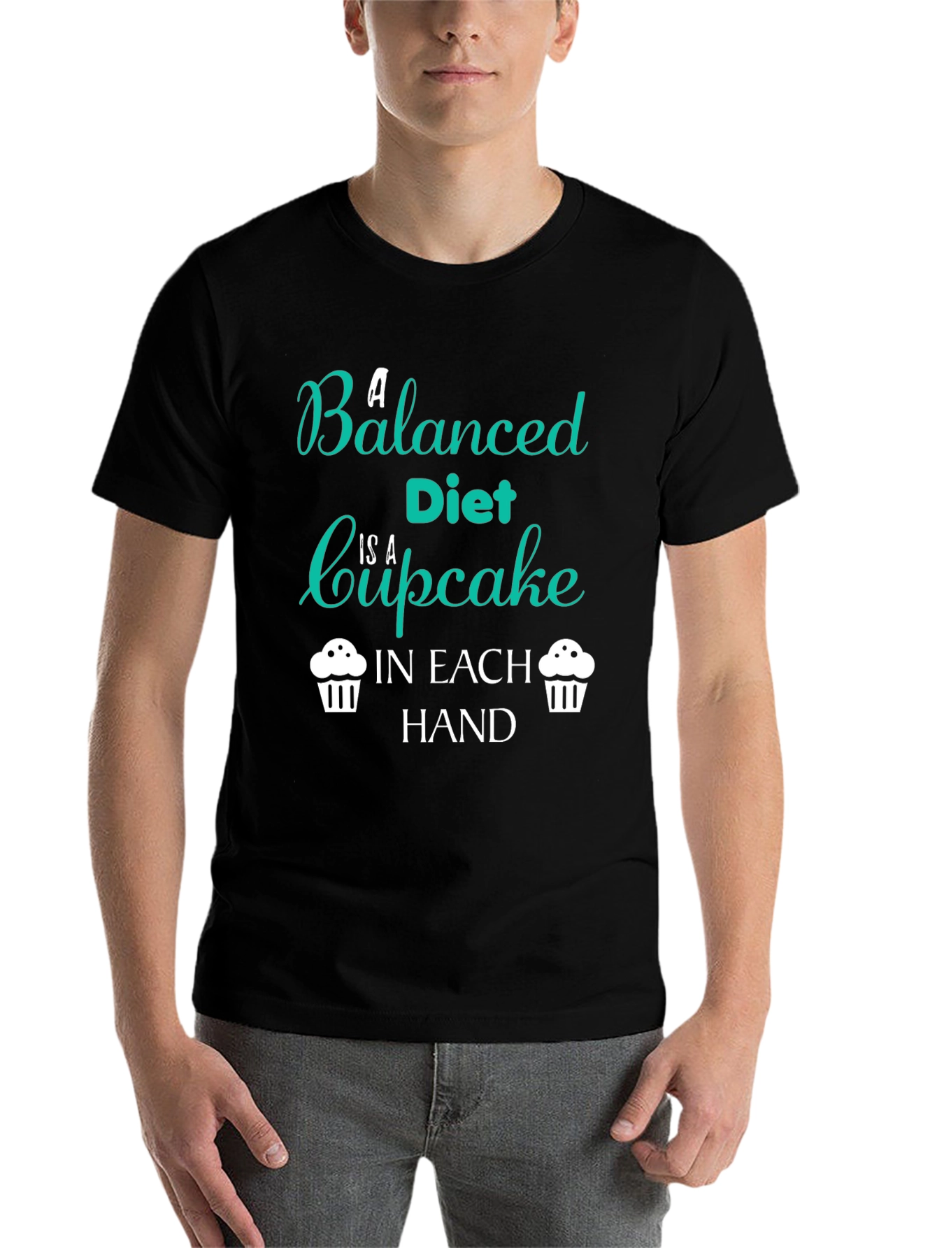 Black Funny Balanced Diet Cupcake T-Shirt view 7
