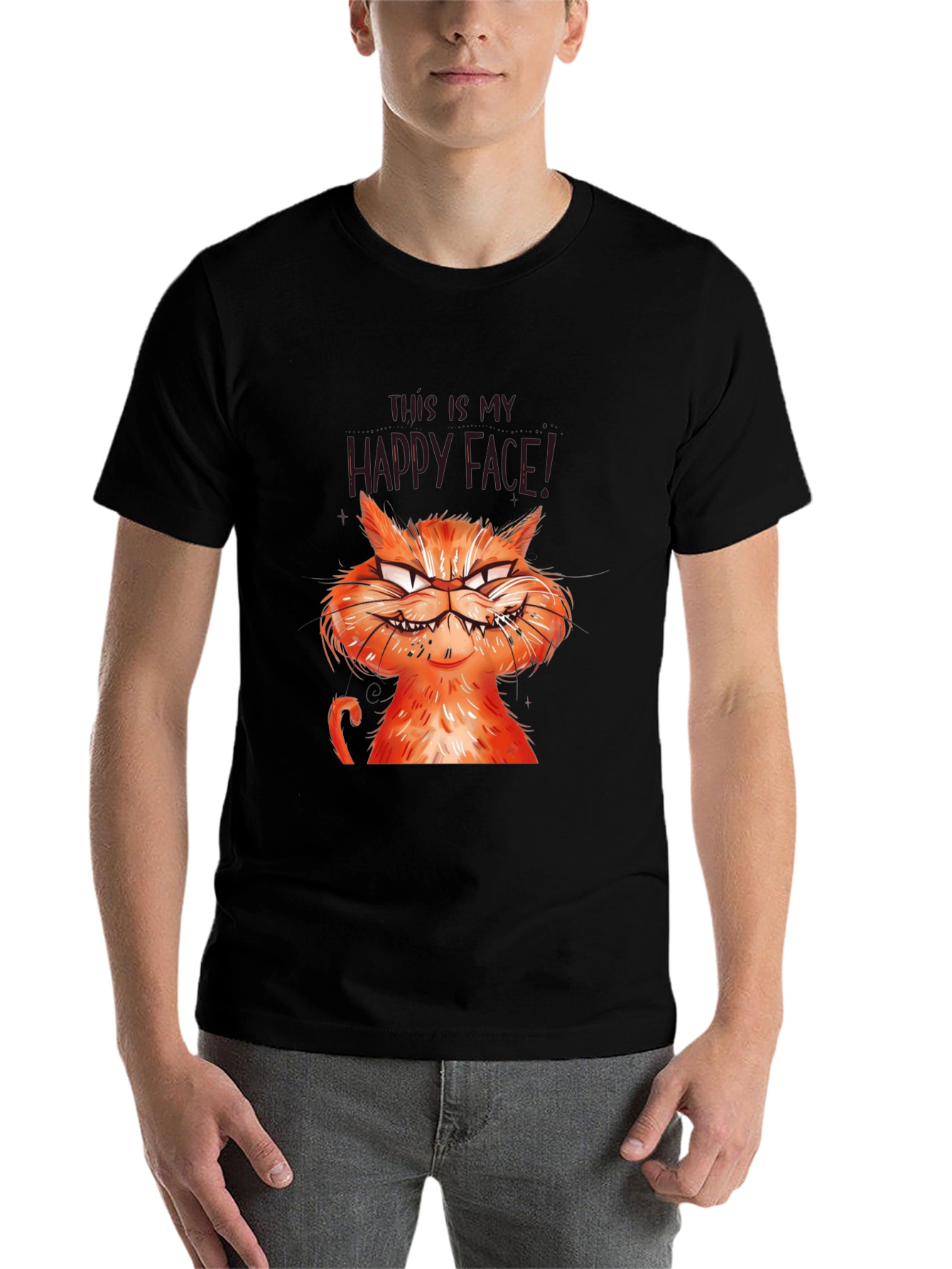 Black Grumpy Cat Graphic Tee - Happy Face T-Shirt view 7