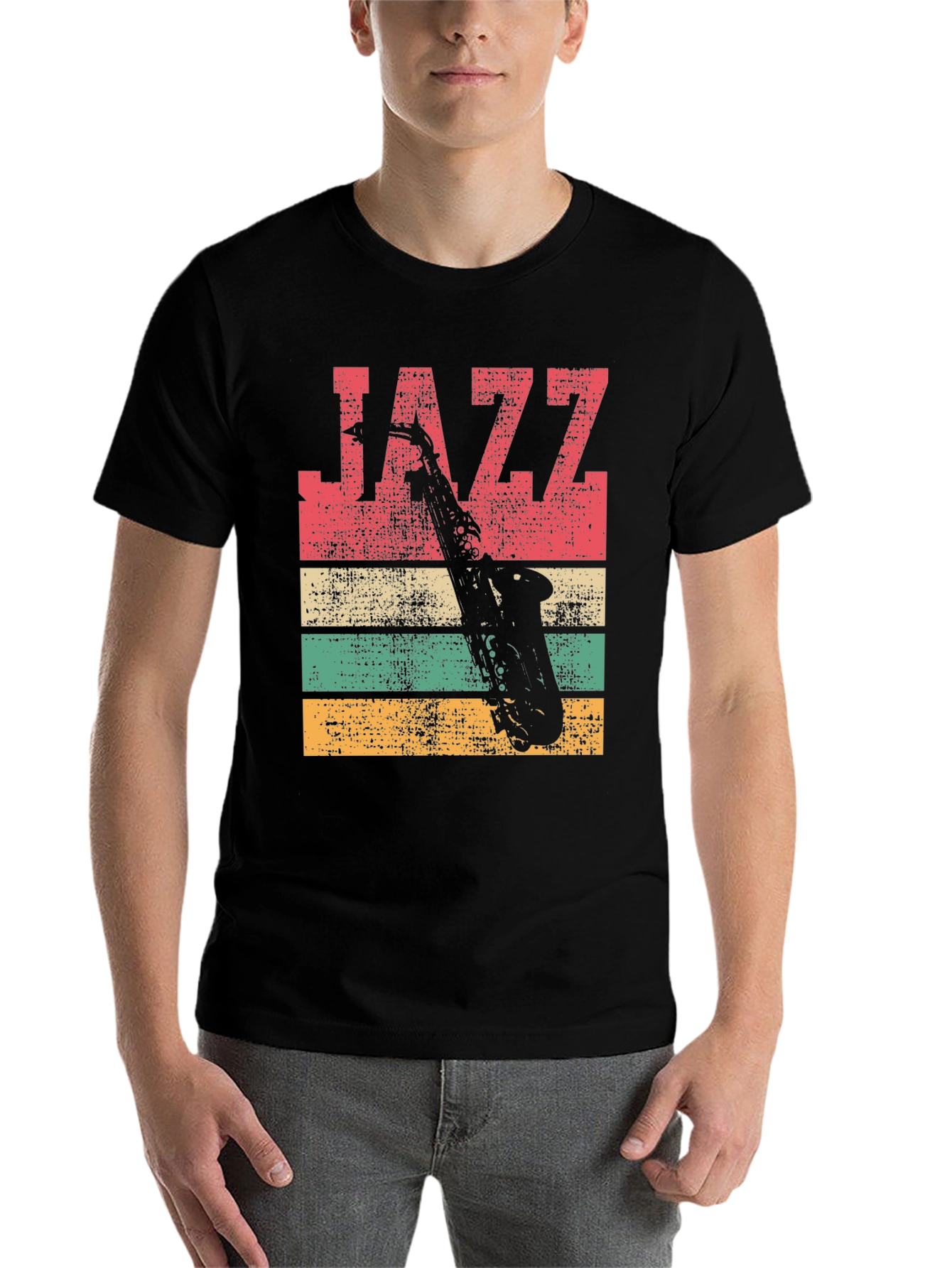 Black Vintage Jazz Saxophone T-Shirt view 7