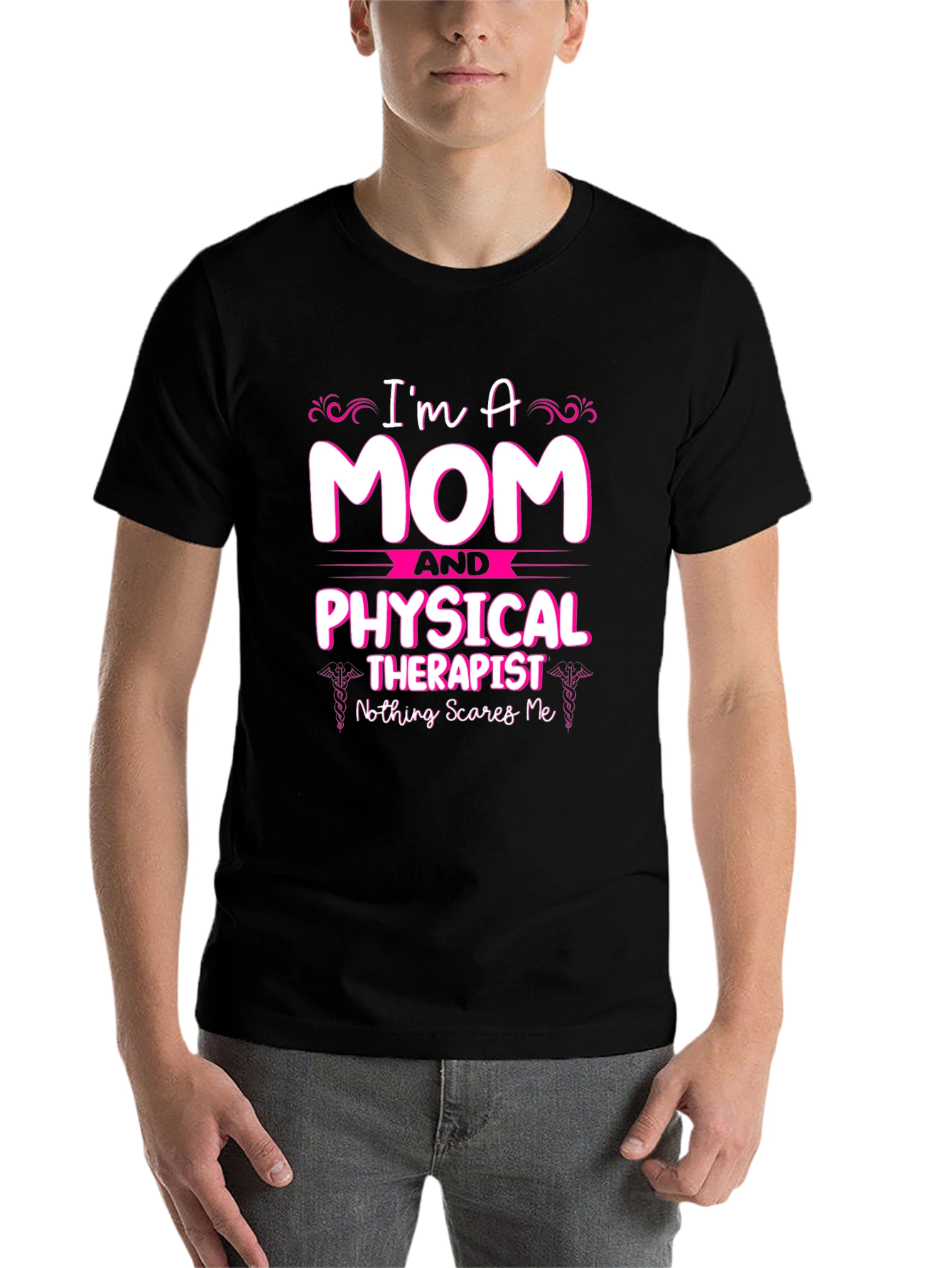 Black Mom Physical Therapist T-Shirt - Nothing Scares Me view 7