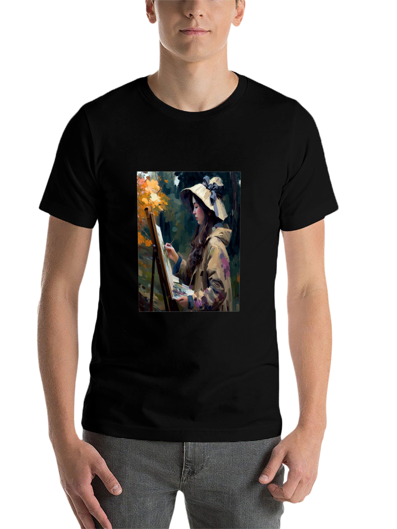 Black Artistic Woman Painting Scene Graphic T-Shirt view 7