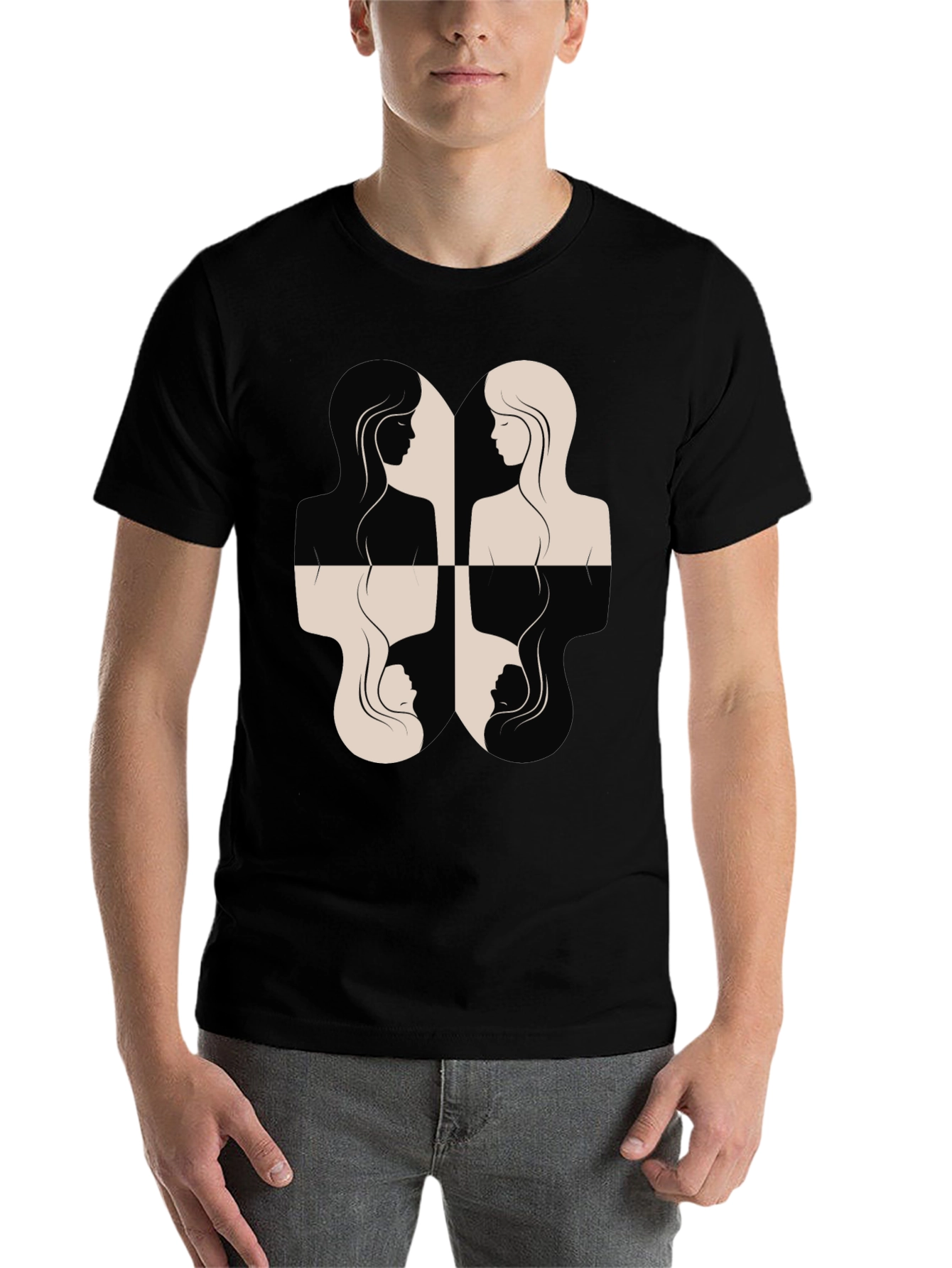 Black Yin Yang Women's Silhouette Graphic Tee - Black view 7