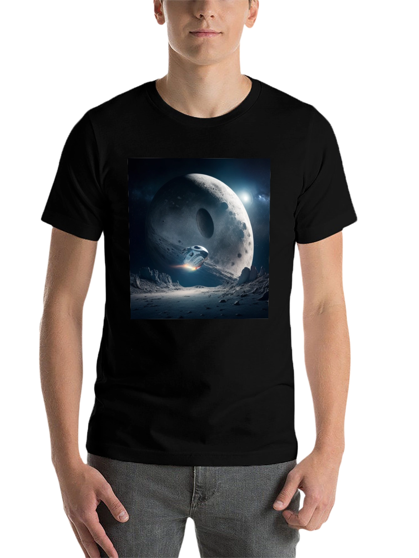 Black Sci-Fi Moon Landing Graphic Tee view 7