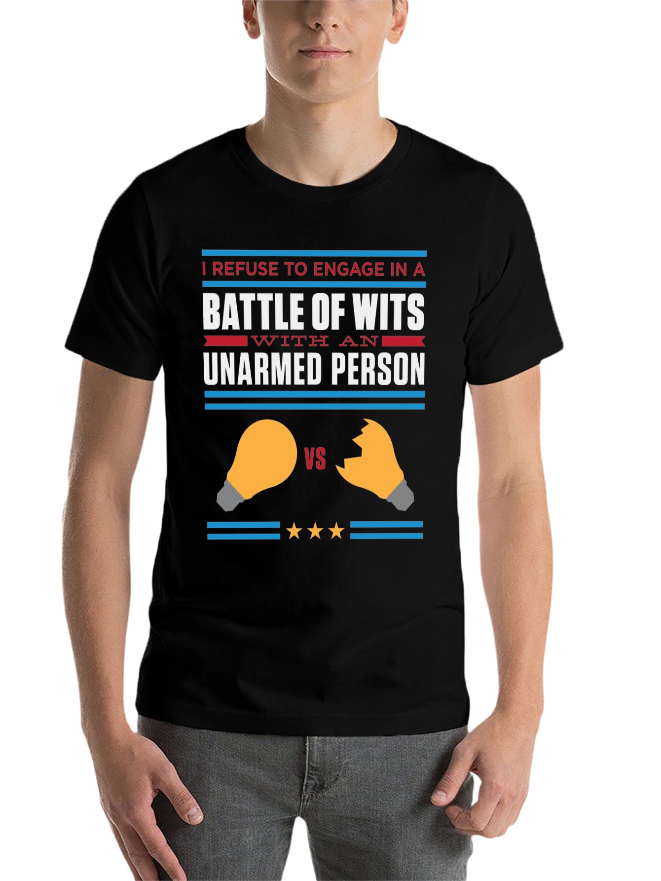 Black Humorous "Battle of Wits" Graphic Tee view 7