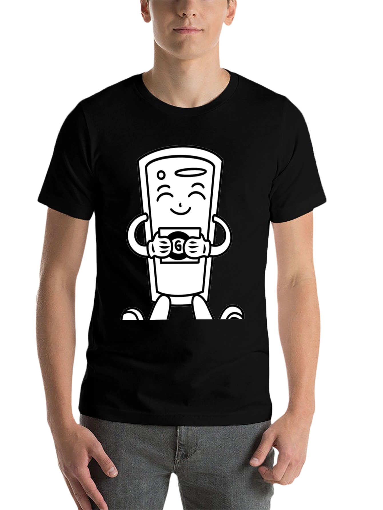 Black Cartoon Remote Black T-Shirt view 7
