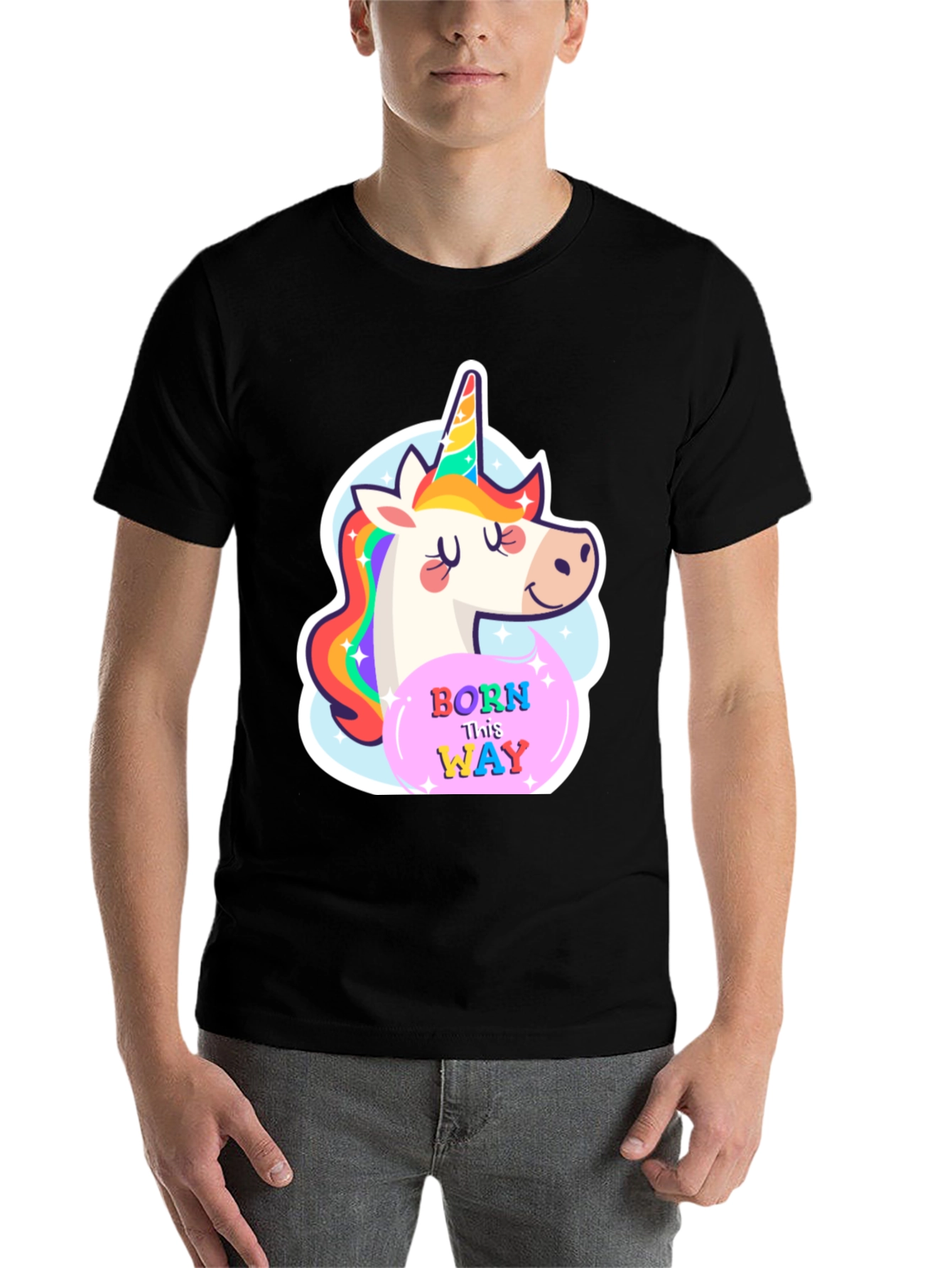 Black Unicorn Born This Way Black T-Shirt view 7
