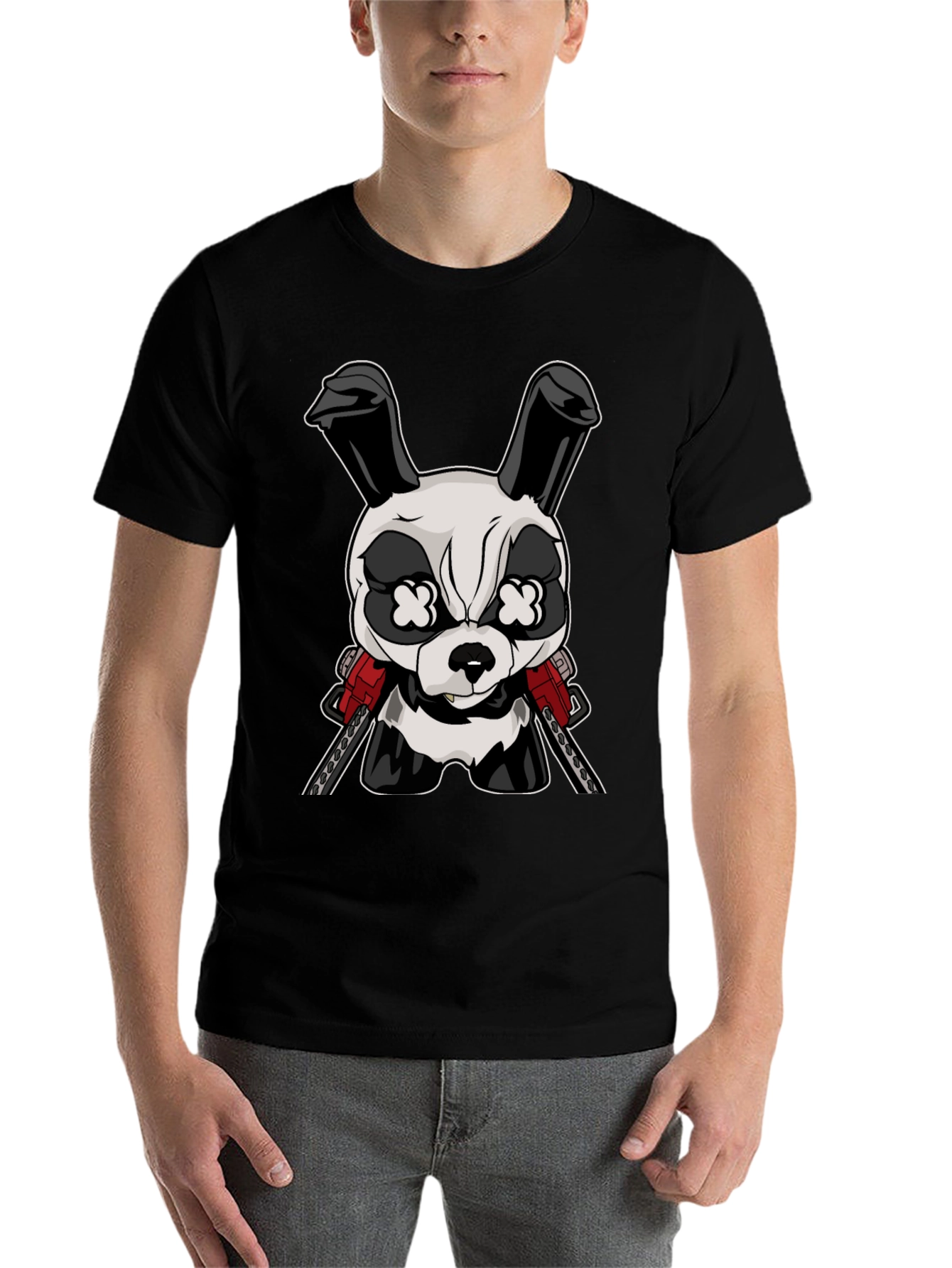 Black Cartoon Rabbit Chainsaw T-Shirt view 7