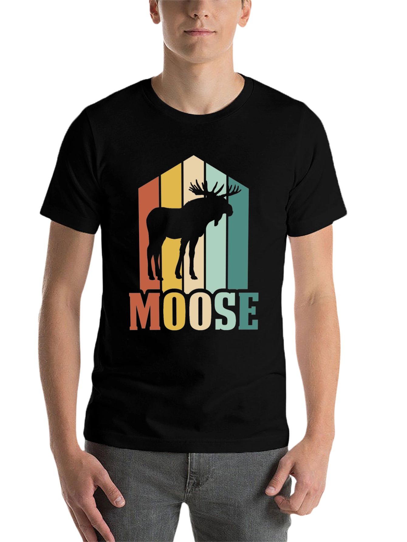 Black Retro Moose Graphic T-Shirt view 7