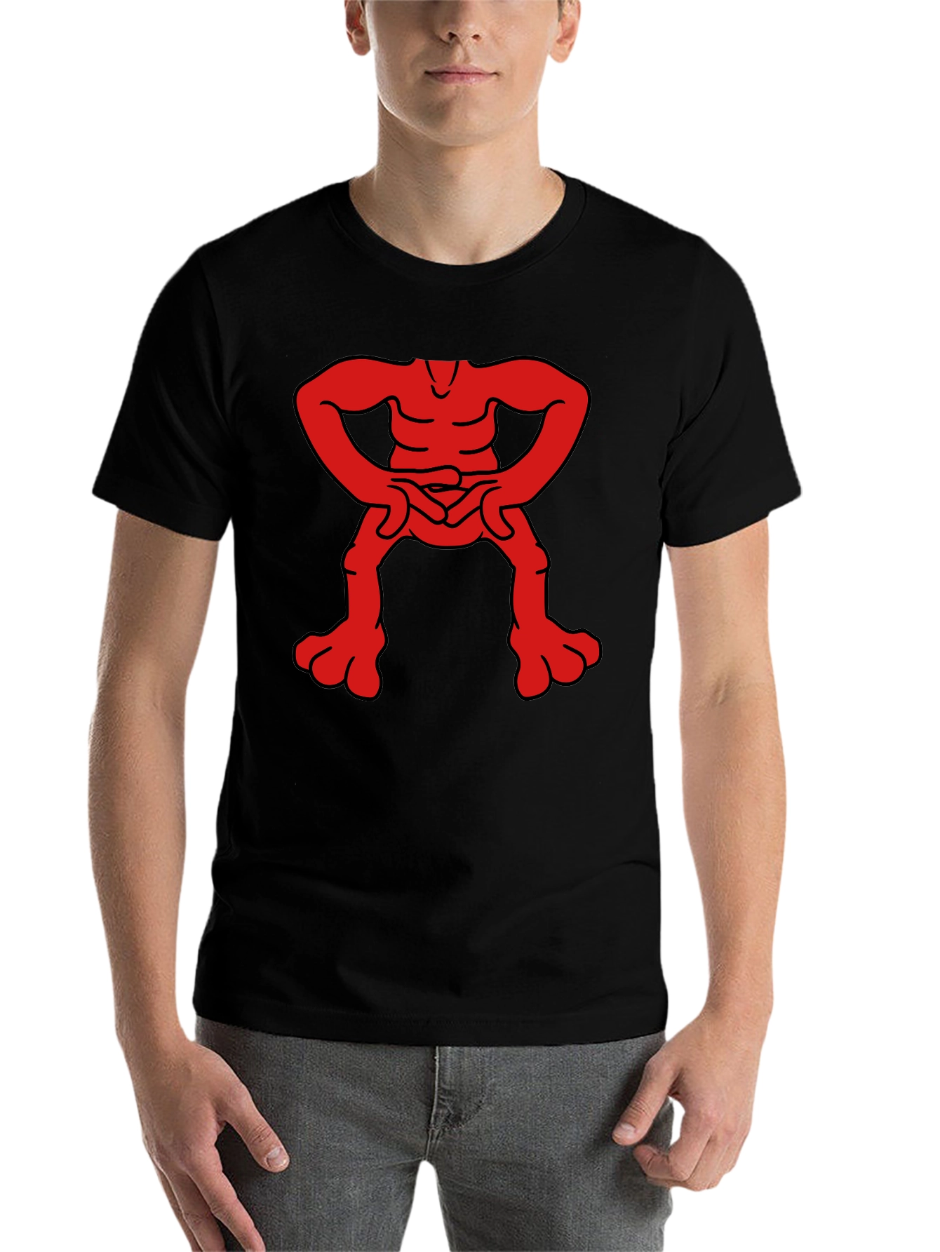 Black Unique Red Figure Graphic Black T-Shirt view 7