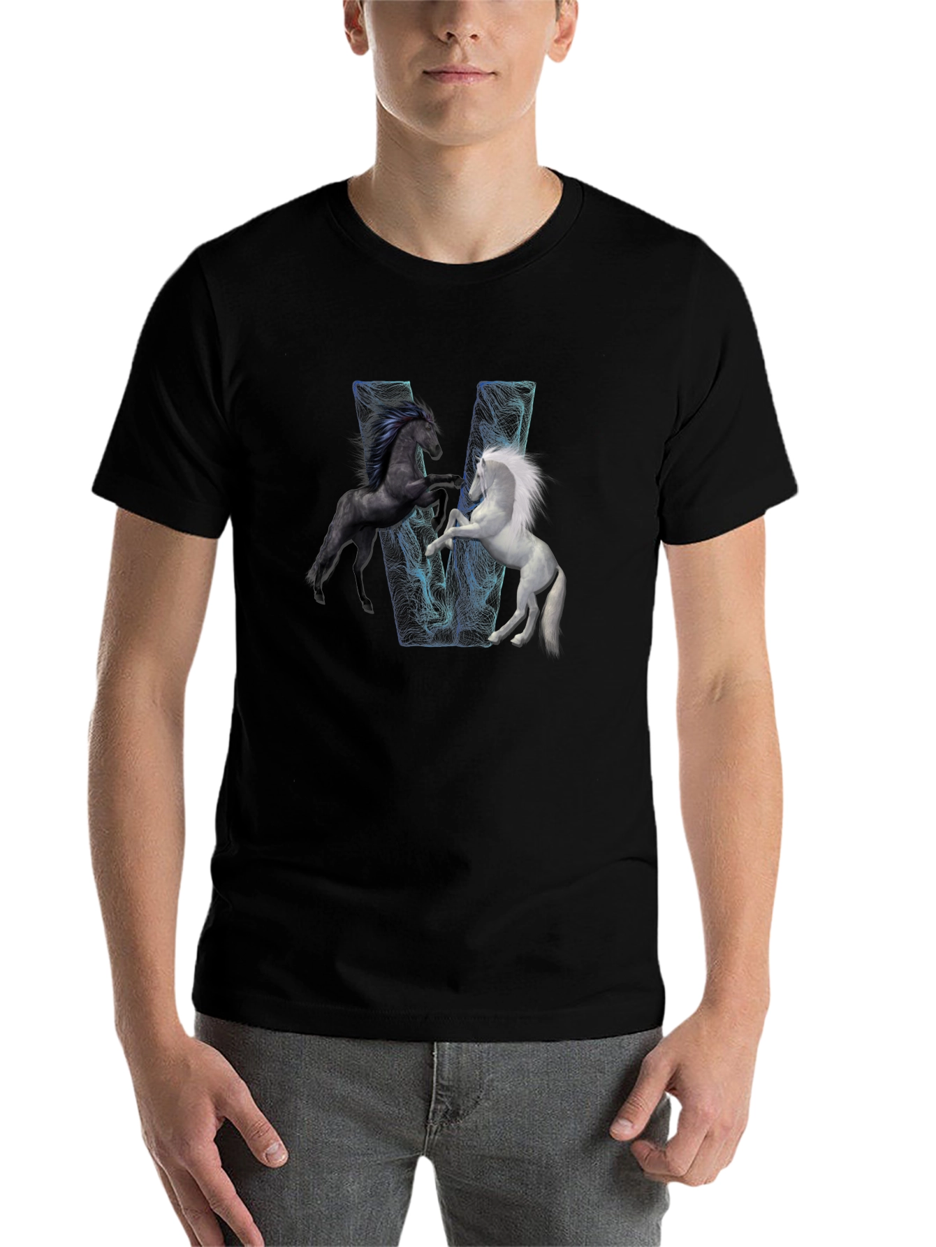 Black Black T-Shirt with Horse Design view 7